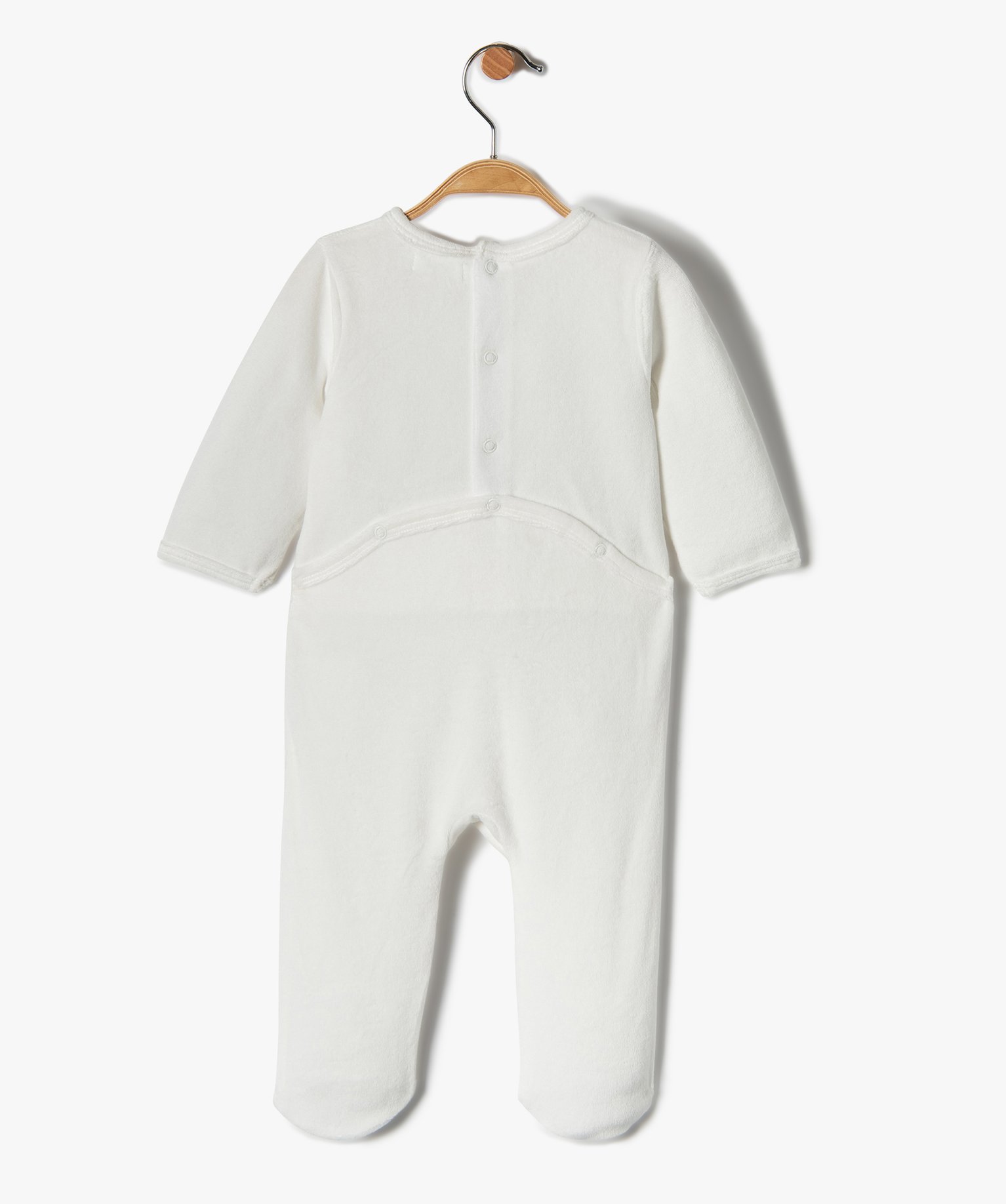 Pyjama bébé en velours avec ouverture pont-dos ecru | GEMO
