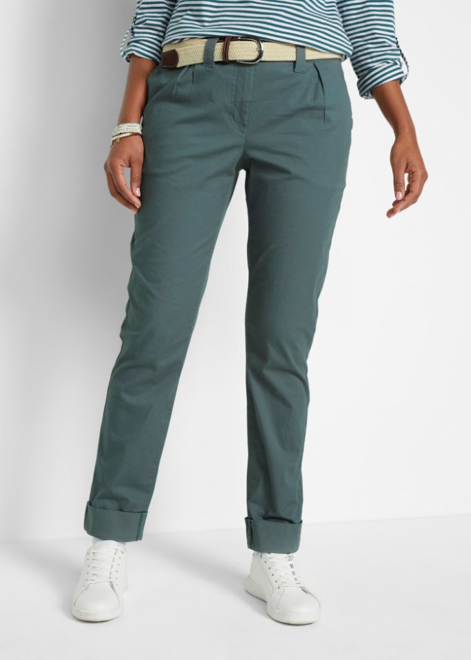 Stretch-Chino mit Bequembund und gekrempeltem Saum