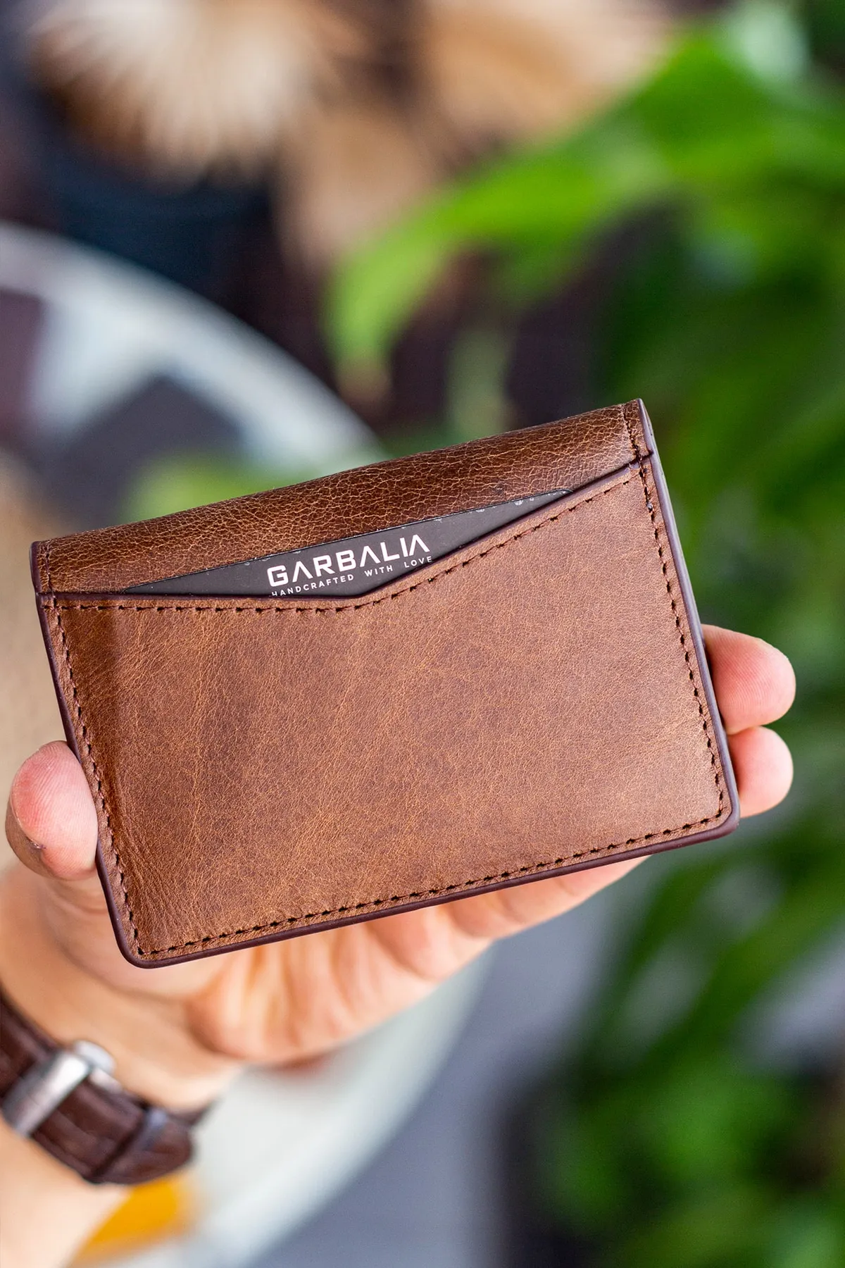 Garbalia  Buenos echtes Leder, minimalistisches Design, verrücktes braunes Kartenetui