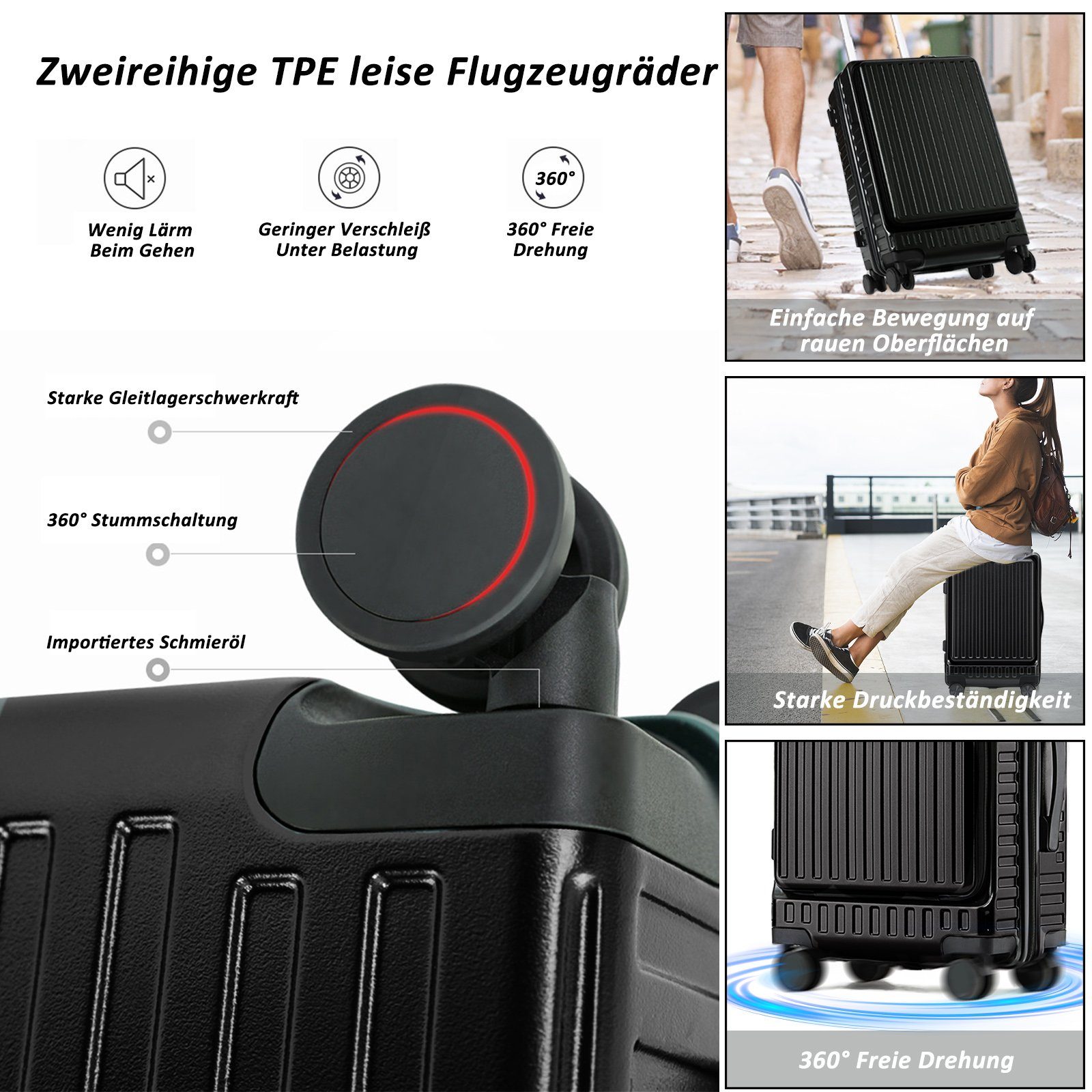 CALIYO Hartschalen-Trolley Business Trolly, Roll-Reisekoffer, Trolley Rollkoffer Erweiterbar, 4 Rollen, Trolley Rollkoffer Reisekoffer Erweiterbar mit Laptopfach
