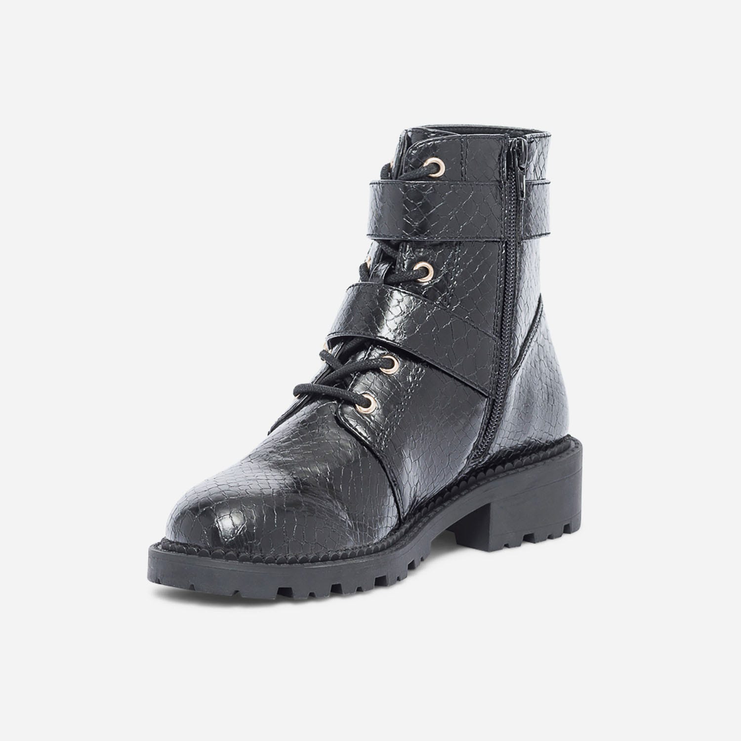 Boots à lacet TEXTO noir effet python