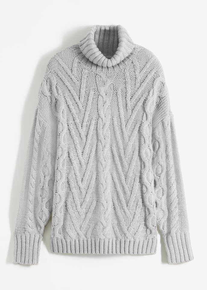 Rollkragen-Pullover mit Zopfmuster
