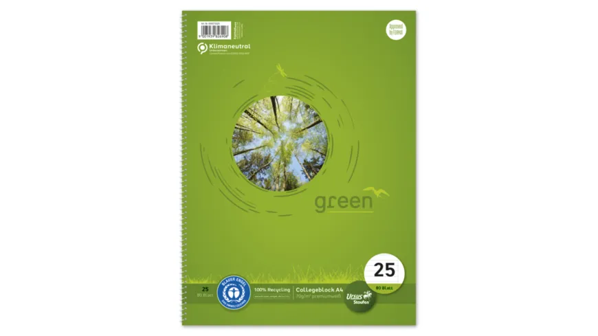 Ursus Green Collegeblock A4 80 Blatt Lineatur 25