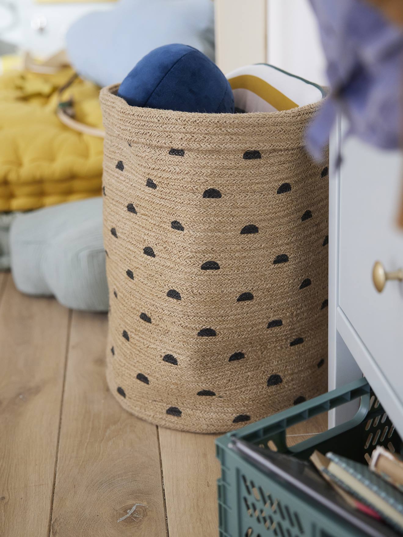 Grand panier XL ethnique en jute naturel