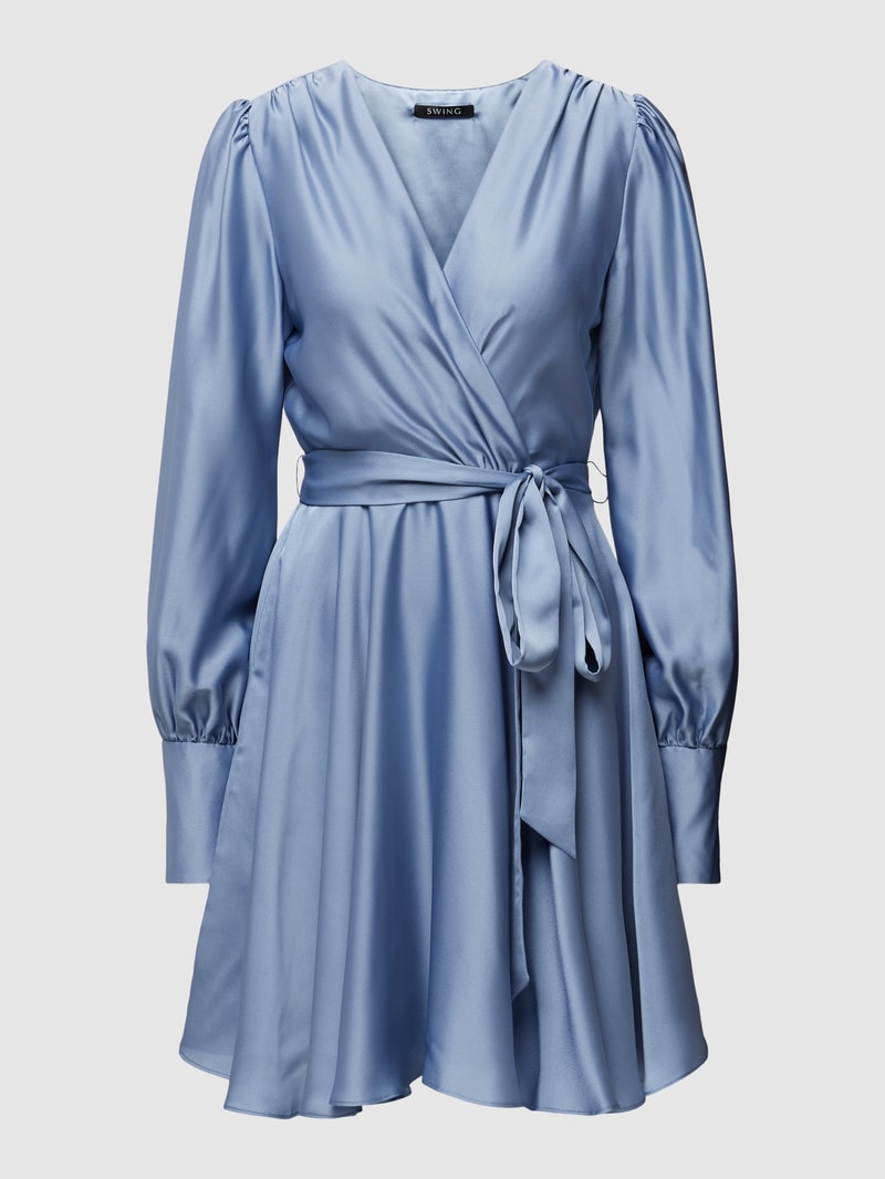 Cocktailkleid in Wickel-Optik in hellblau meliert