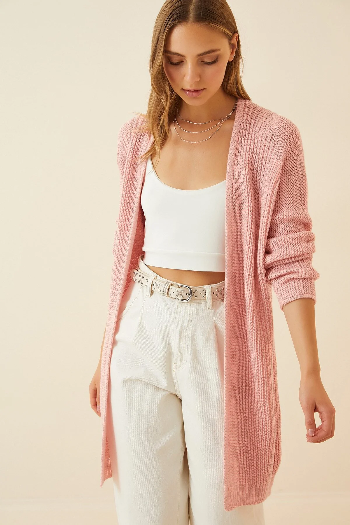 Happiness İstanbul  Damen Thessaloniki Strick Basic Strickjacke in Rosa YG00095