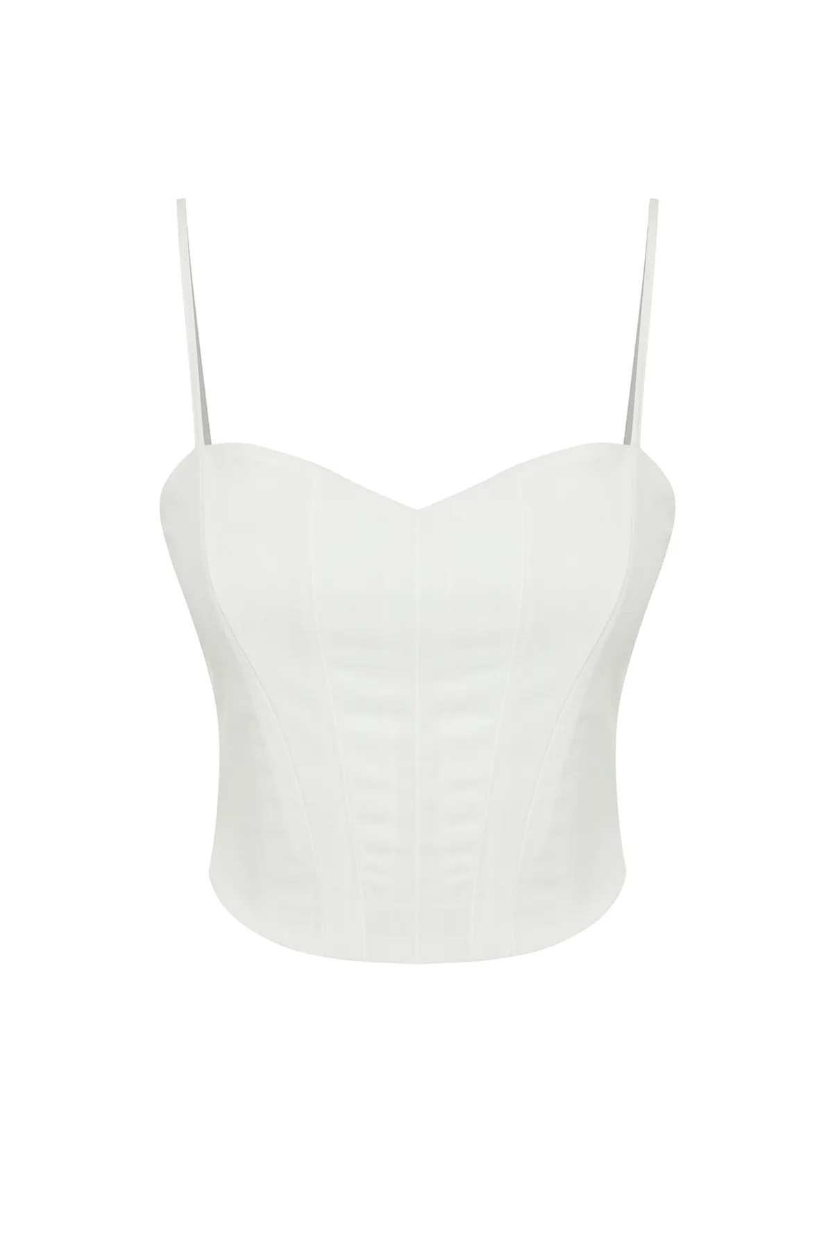 Trendyol Collection  Weißes, eng anliegendes Bustier aus Krepp-Strick mit kurzen Trägern TWOSS23BS00036