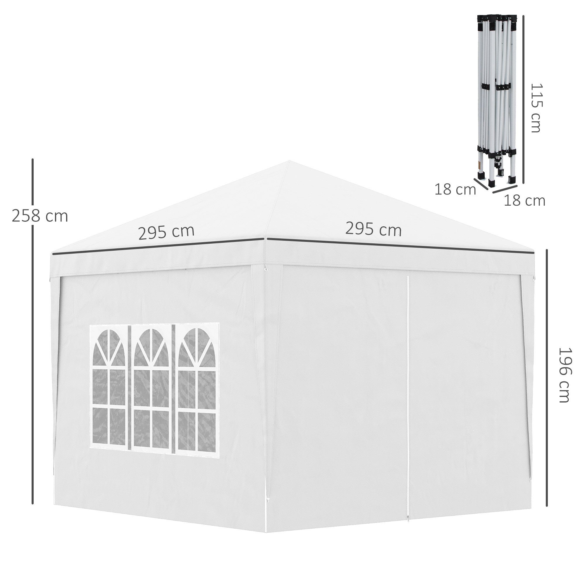 Outsunny Faltpavillon ca. 3 x 3 m Pavillon Partyzelt, Bierzelt mit 4 Seitenwänden, Fenster, mit 4 Seitenteilen, (Gartenzelt, Festzelt), für Garten, Terrasse, Stahl Oxford, Weiß