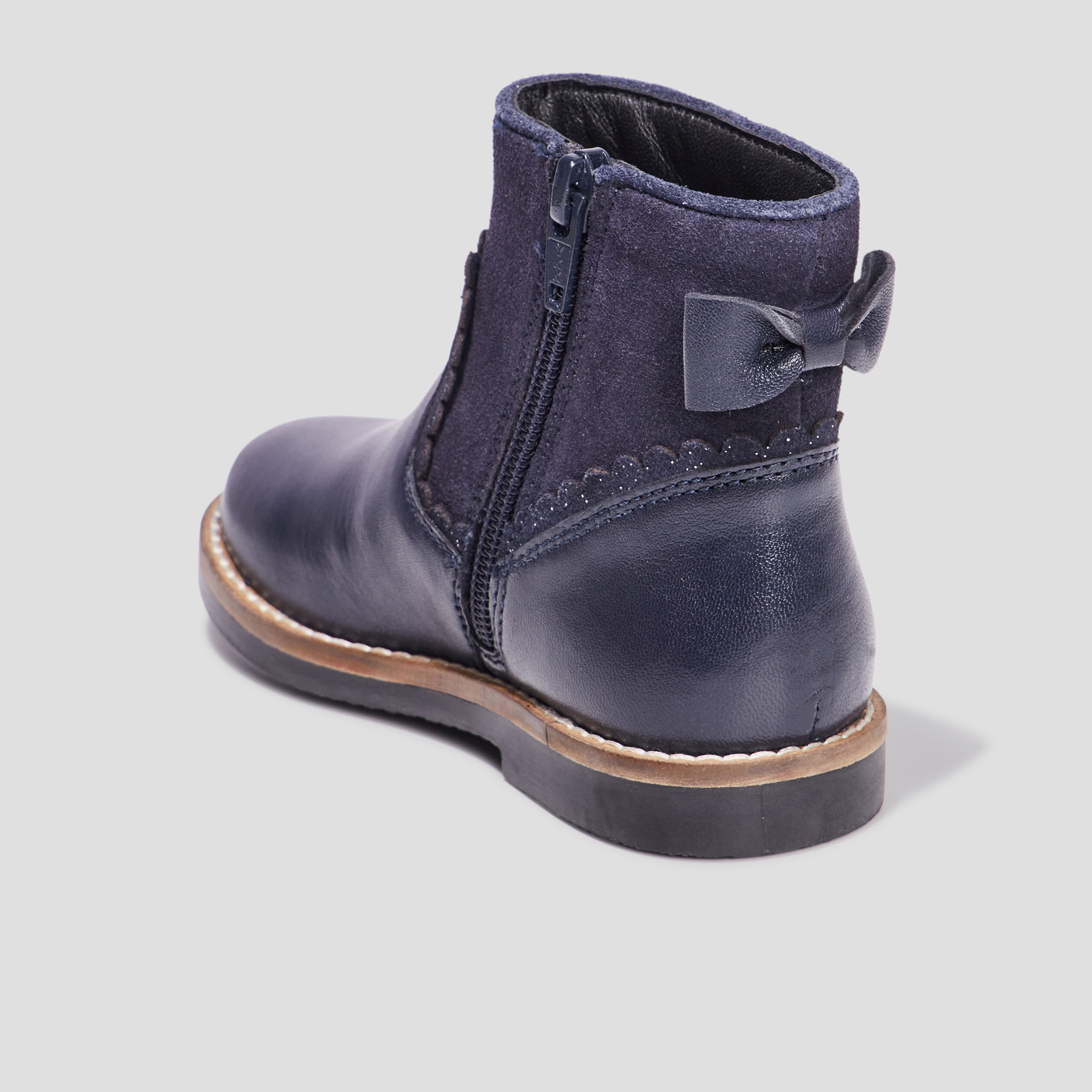 Bottines avec noeuds en cuir bleu fille | La Halle