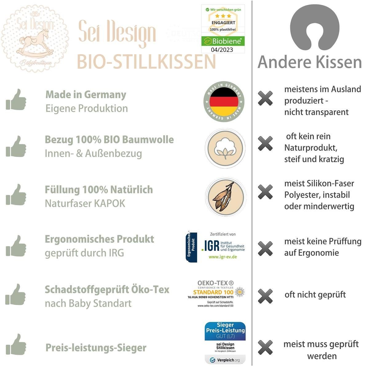SEI Design Stillkissen Bio-Stillkissen 190x30 cm - 100% Kapok Füllung - Bezug 100% Bio Baumwo, Kissen + Bezug, Kapok + BIO Baumwolle