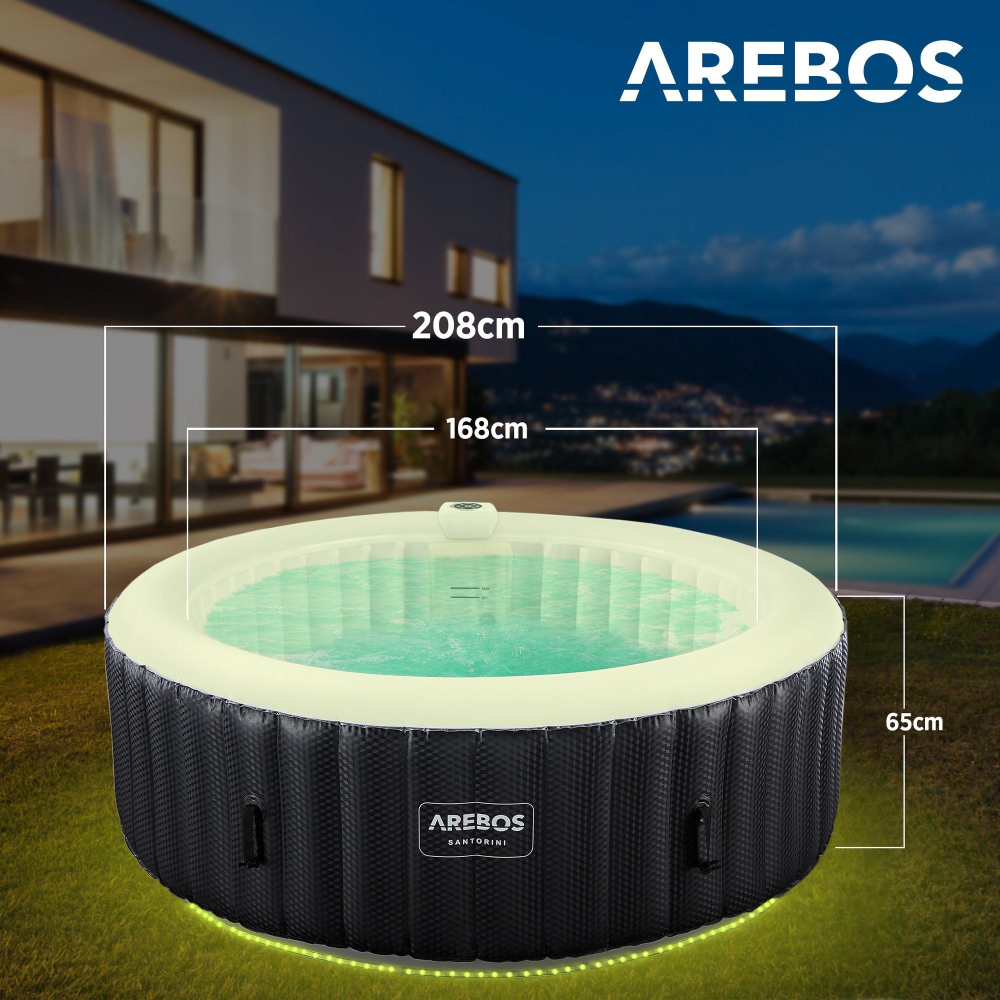 Arebos Whirlpool automatisch aufblasbar, In & Outdoor, 6 Personen, mit LED, (Aufblasbar,komplett mit Zubehör)