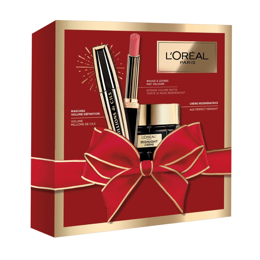 L'Oréal Paris Maquillage | Coffrets Coffret Cadeau Luxe femme – Crème Anti-Rides + Mascara Noir + Rouge à lèvres