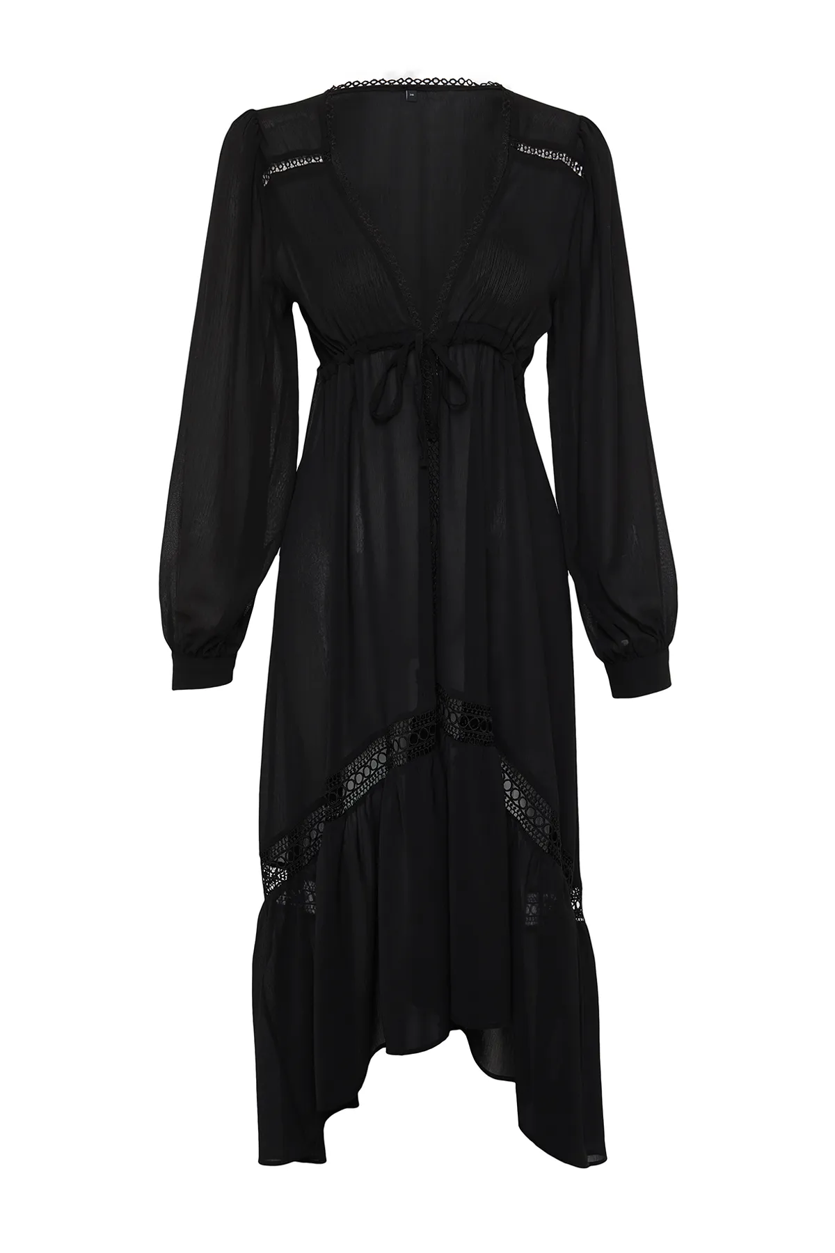 Trendyol Collection  Tropisch gemusterter Maxi-Kimono und Kaftan aus gestricktem Chiffon mit Streifen-Accessoires TBESS23KM00002
