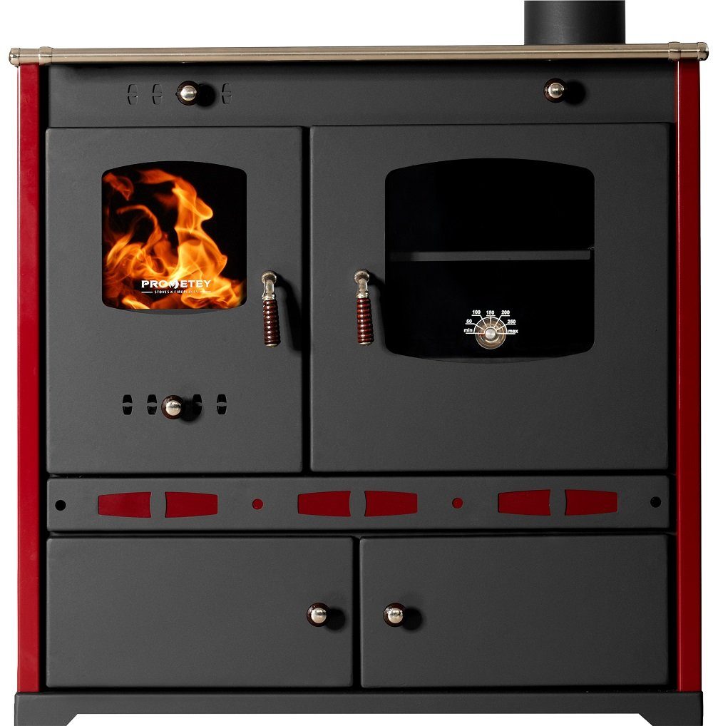 Prometey Festbrennstoffherd Küchenofen Perfect ECO LUX bordeaux, rechte Version, 7,40 kW