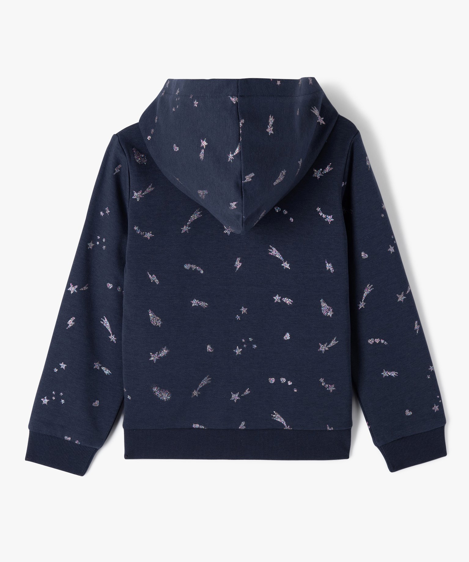 Sweat à capuche zippé à motifs pailletés fille marine | GEMO