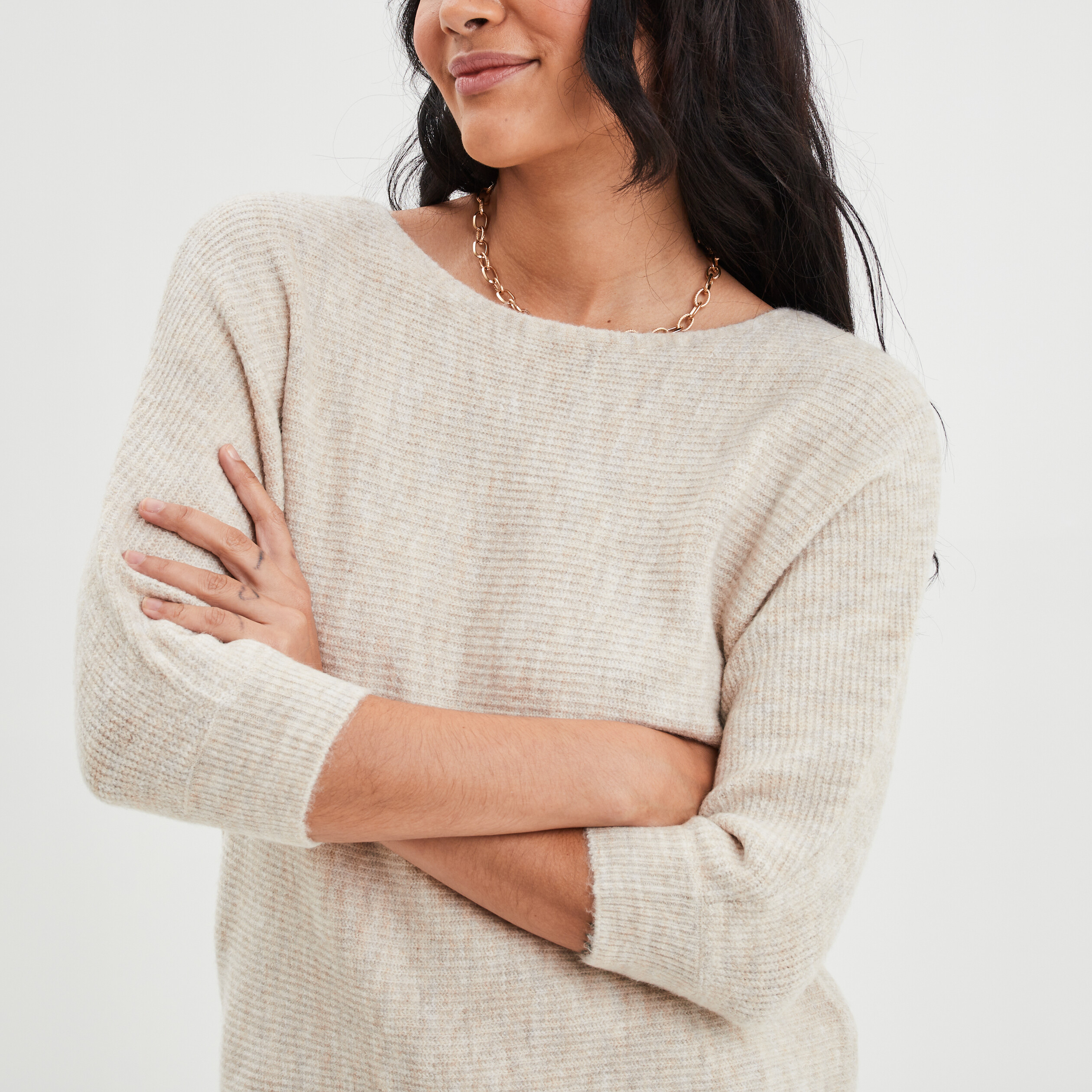 Pull manches 3 4 chauve-souris beige femme | La Halle
