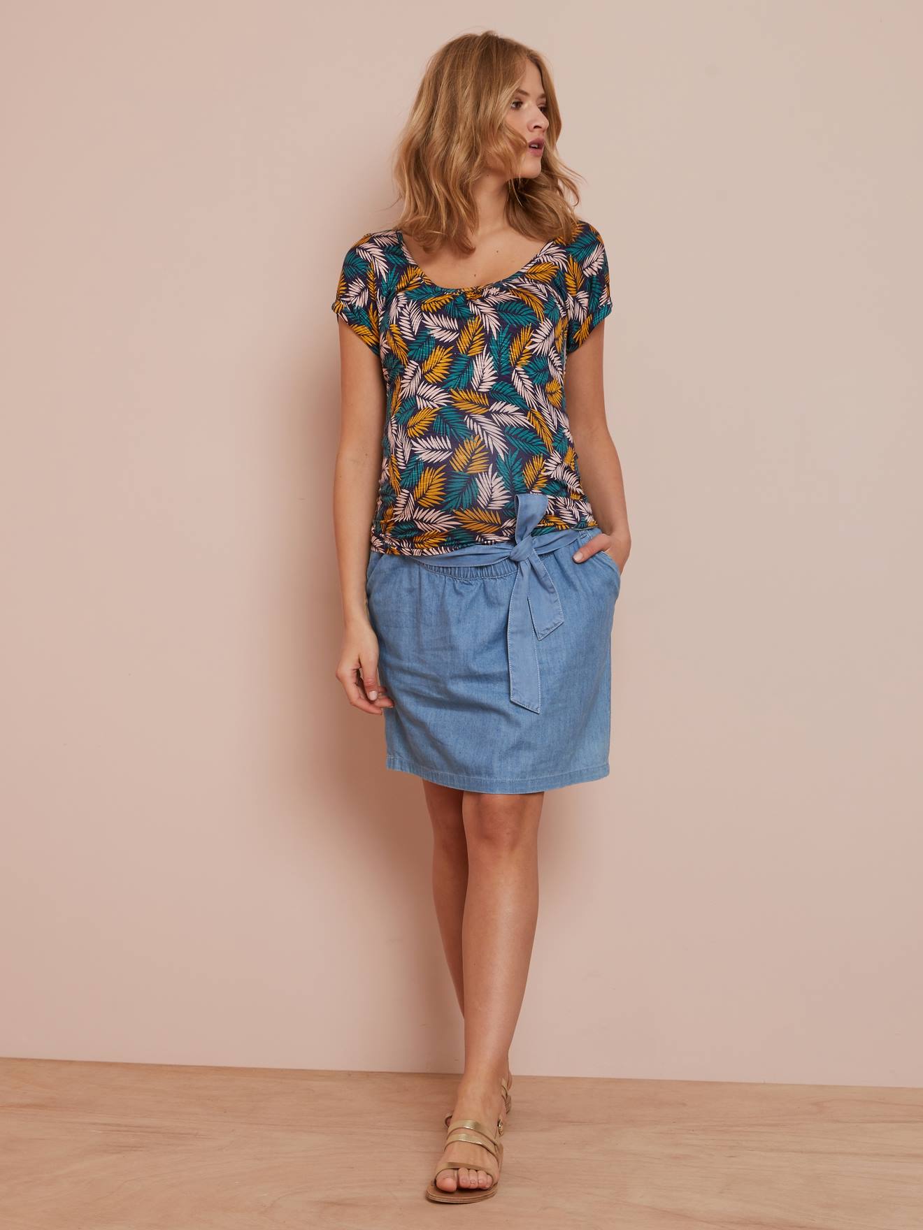 Jupe en jean de grossesse avec ceinture double stone