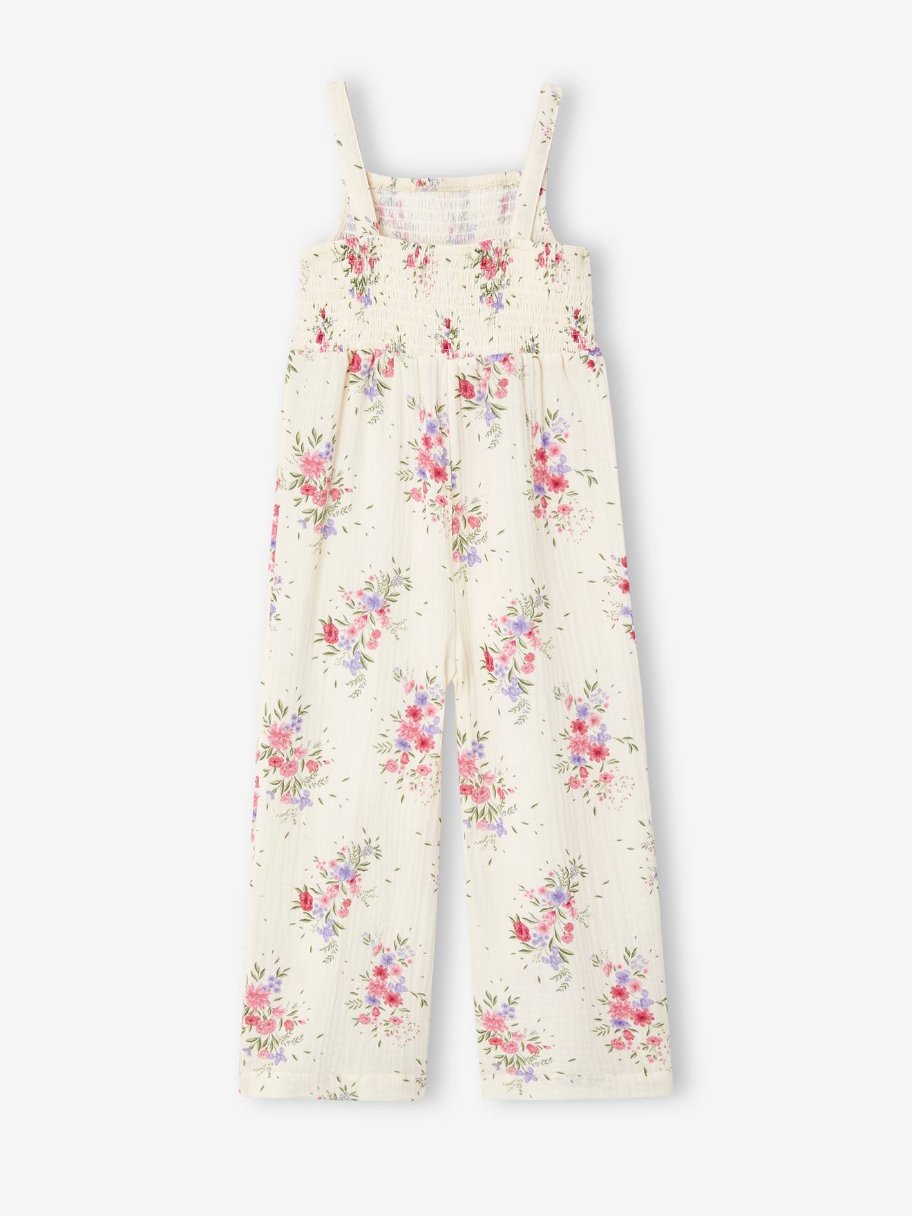 Vertbaudet Gesmokter Mädchen Jumpsuit aus Musselin - wollweiß