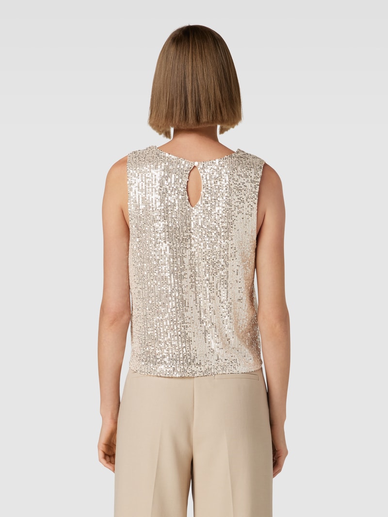 Bluse mit Paillettenbesatz in stein
