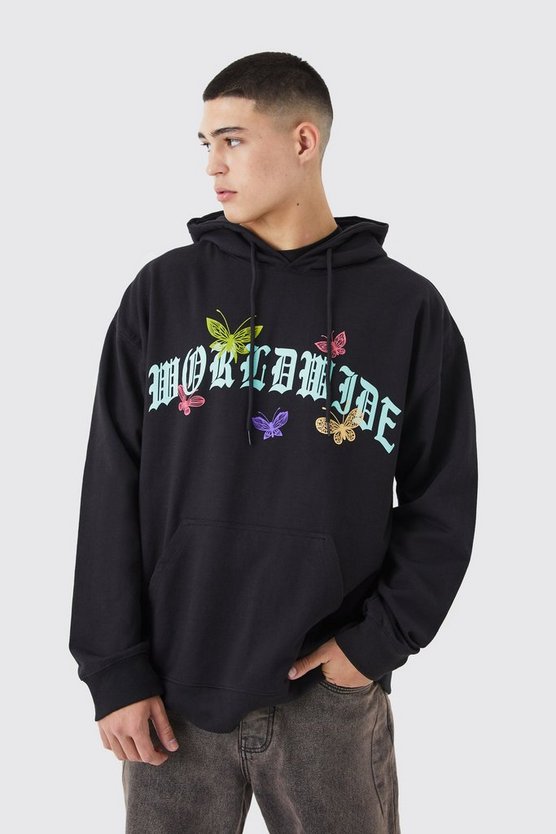 Oversize Hoodie mit Worldwide Schmetterlings-Print