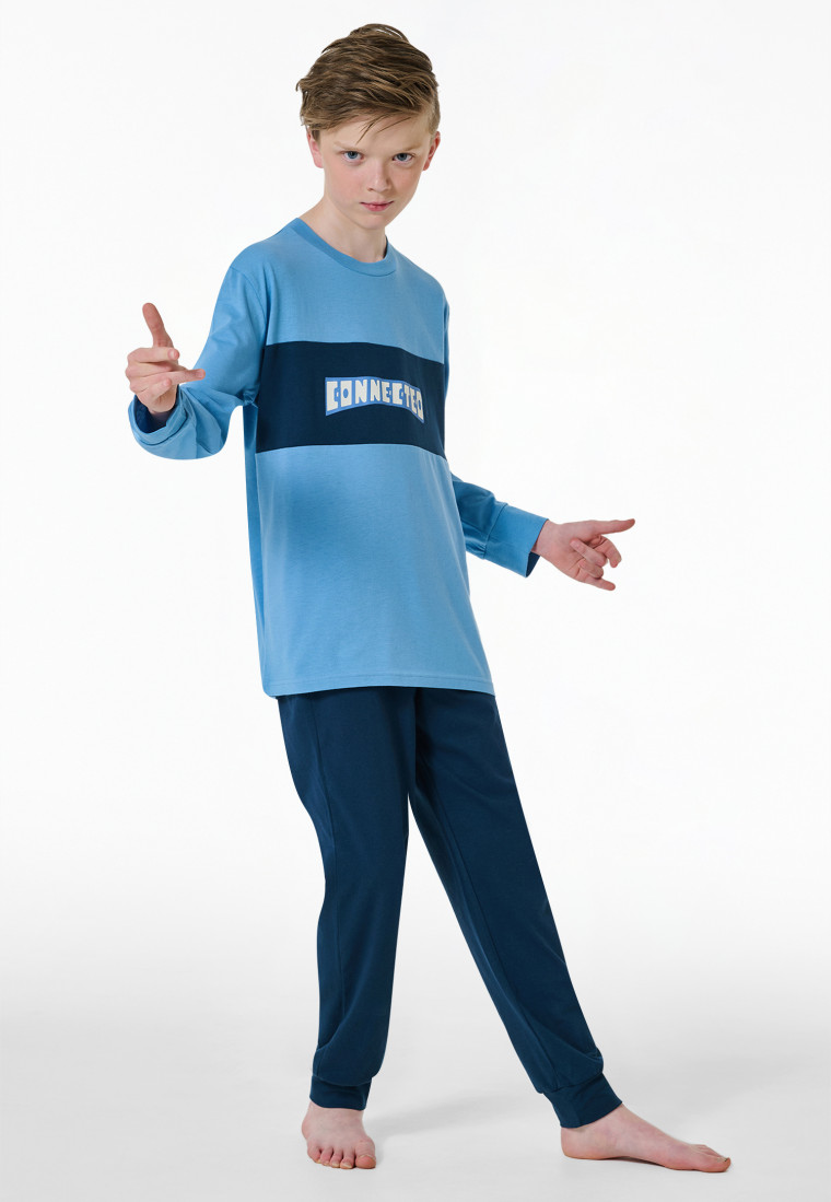 Schlafanzug lang Motivdruck hellblau - Nightwear