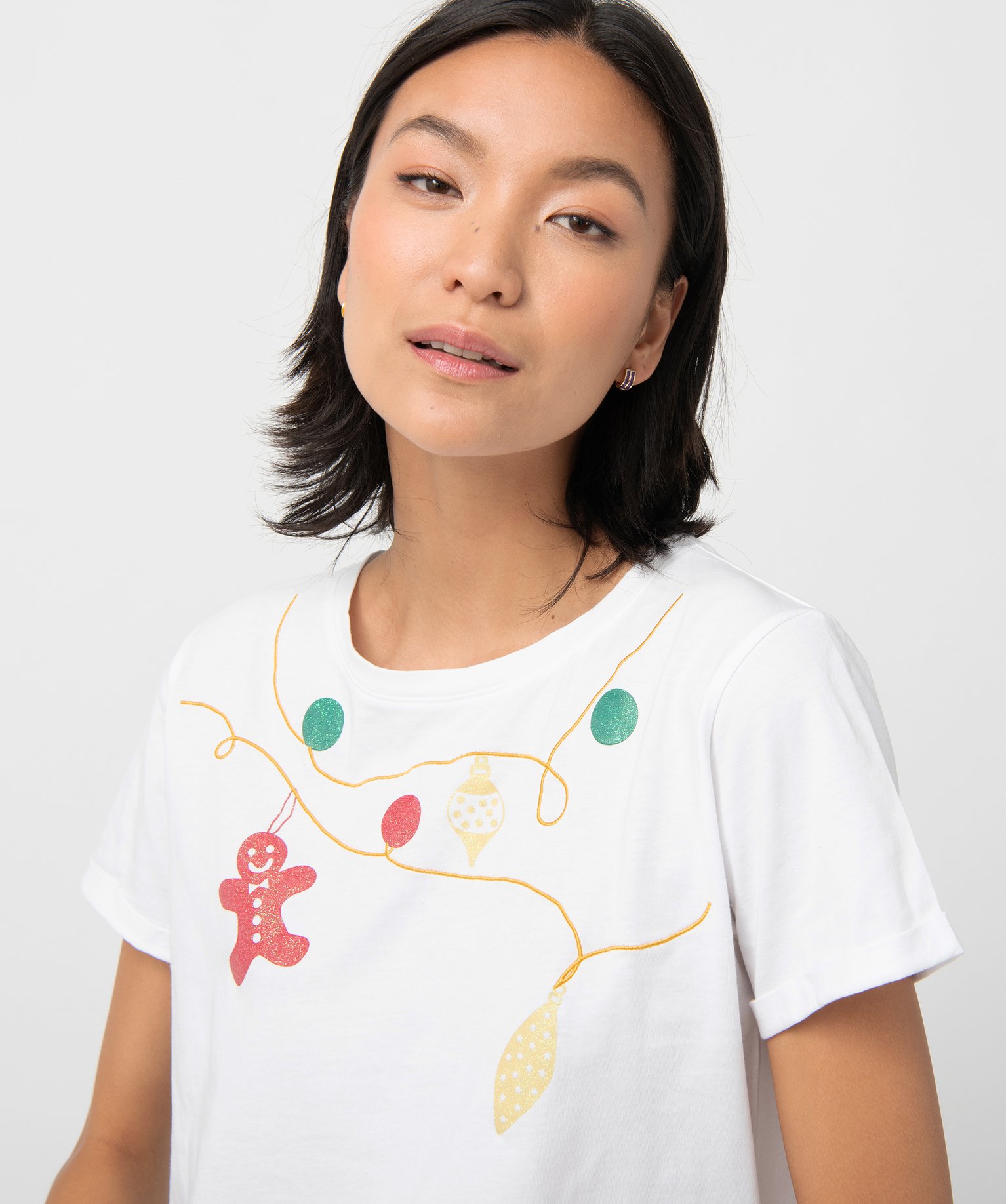 Tee-shirt femme à manches courtes spécial Nol blanc | GEMO