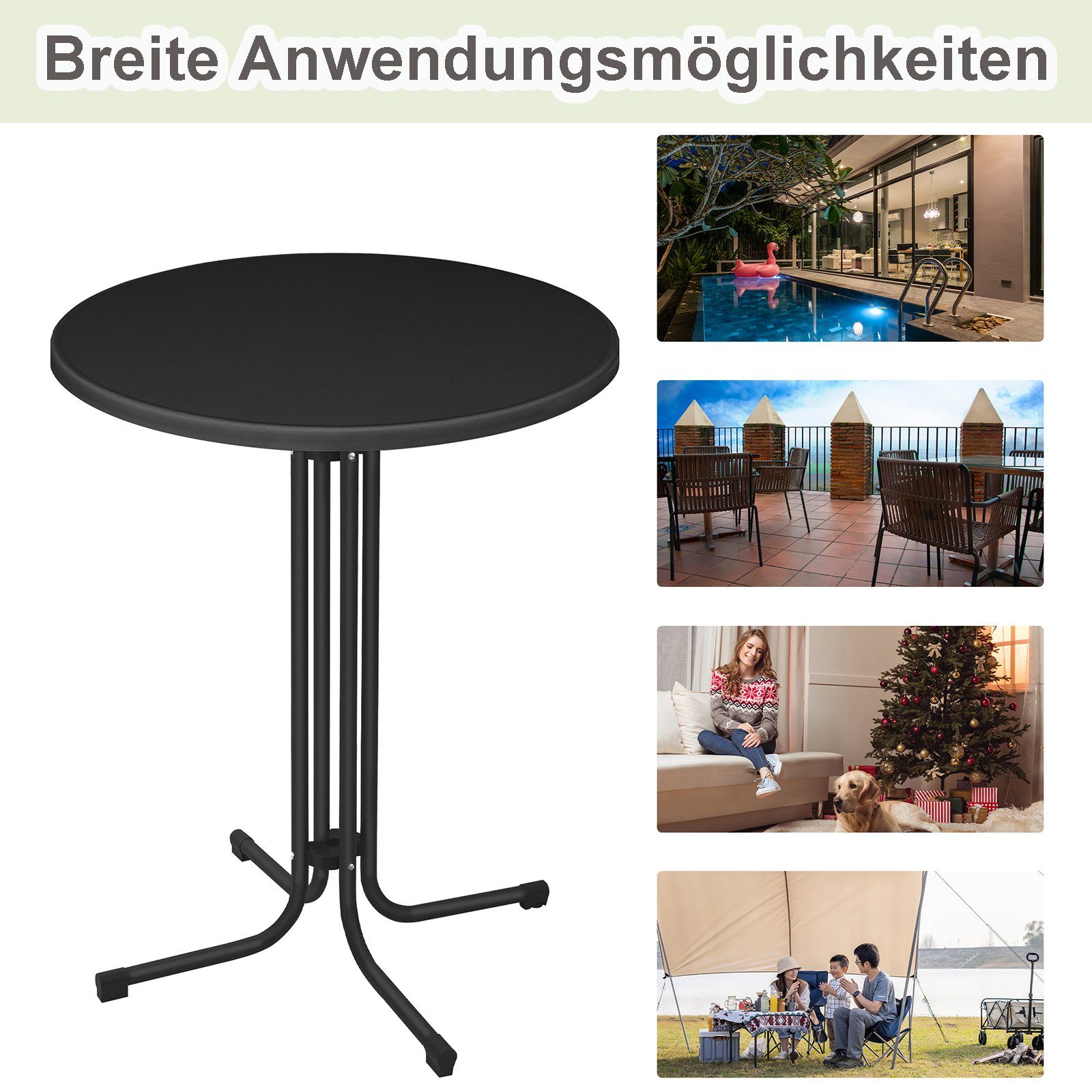 AUFUN Stehtisch Klappbarer Bistrotisch für Außen und Innen, 80cm