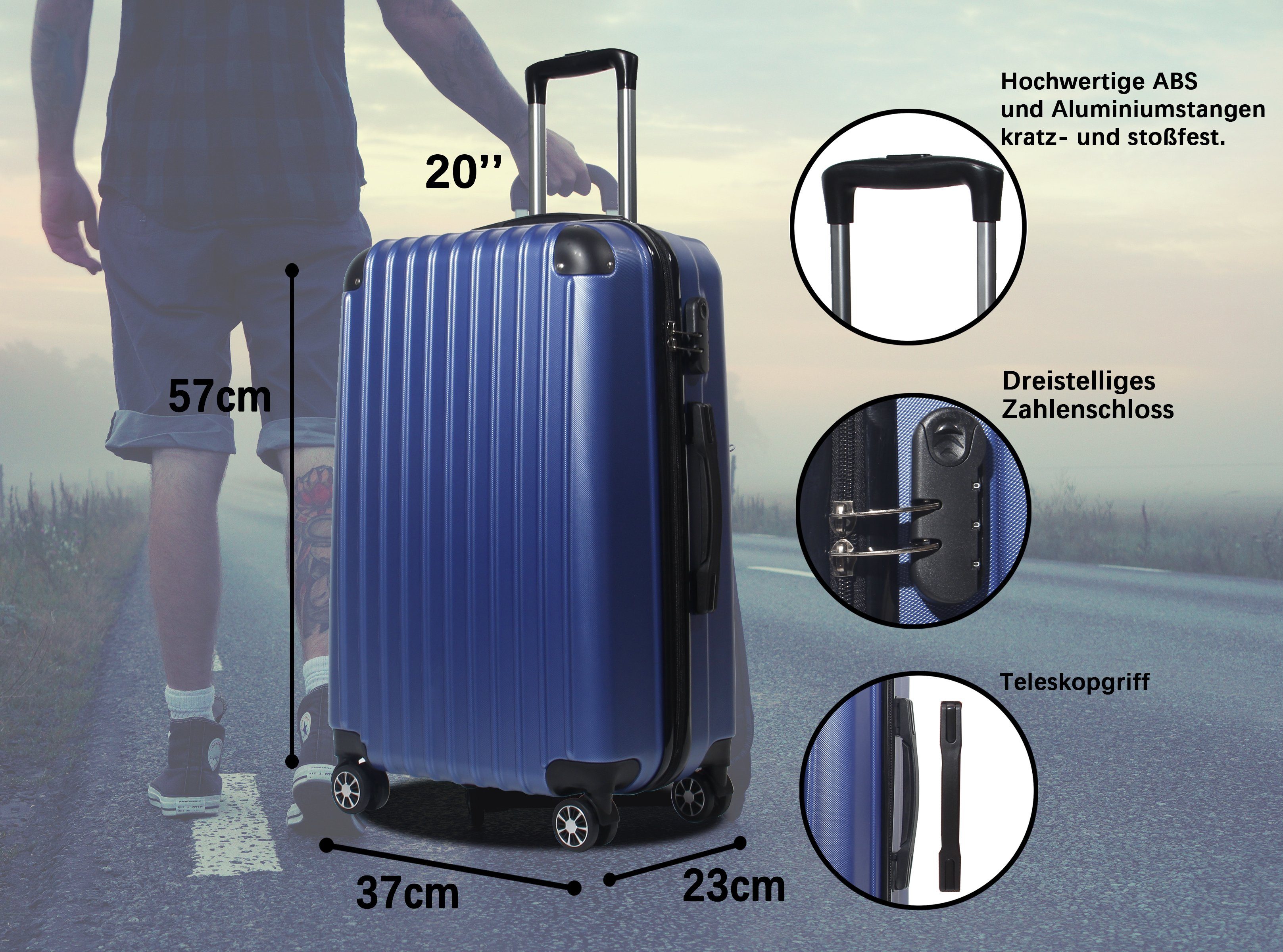 Zedelmaier Hartschalen-Trolley Reisekoffer Trolley Handgepäck 4 Rollen, Hartschale, ABS-Kabine, Leichtgewicht, Zahlenschloss