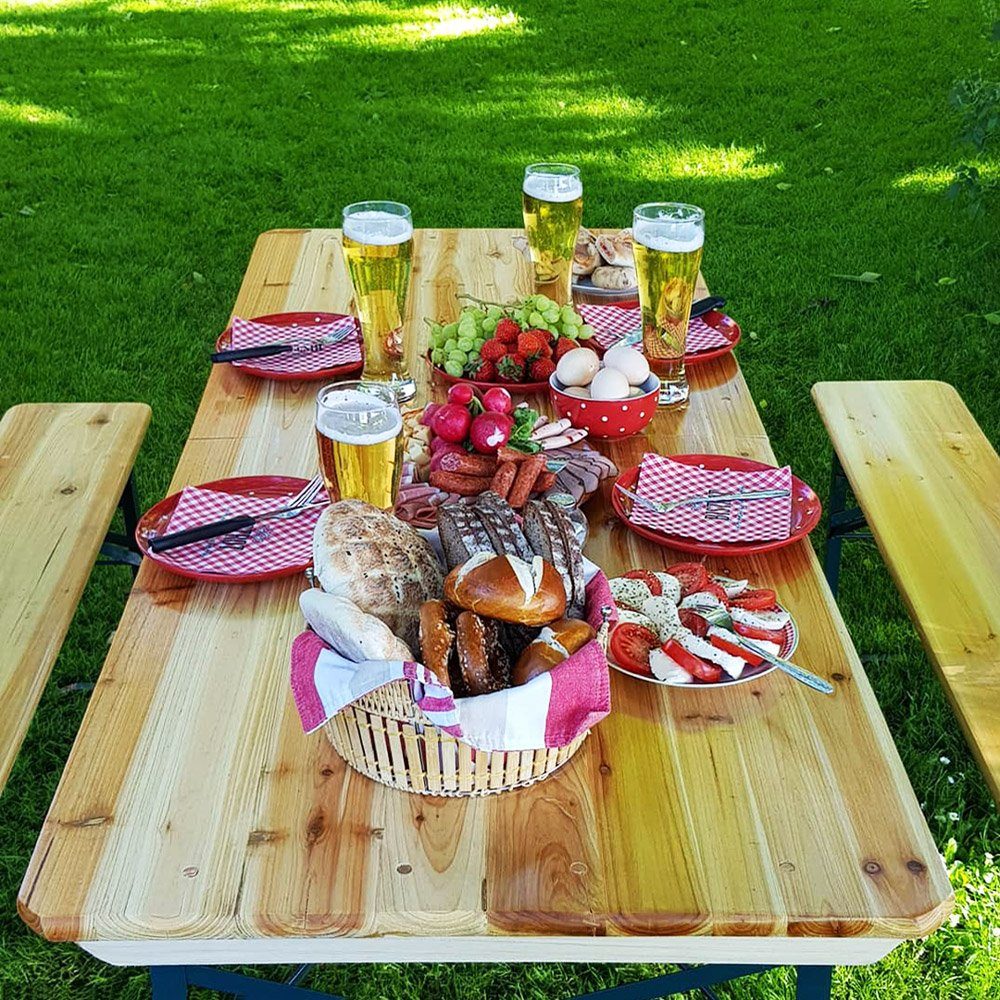 Casaria Bierzeltgarnitur, (3-tlg), mit Lehne 170 cm Klappbar Stabil 2x Bierbank 1x Breiter Tisch Holz