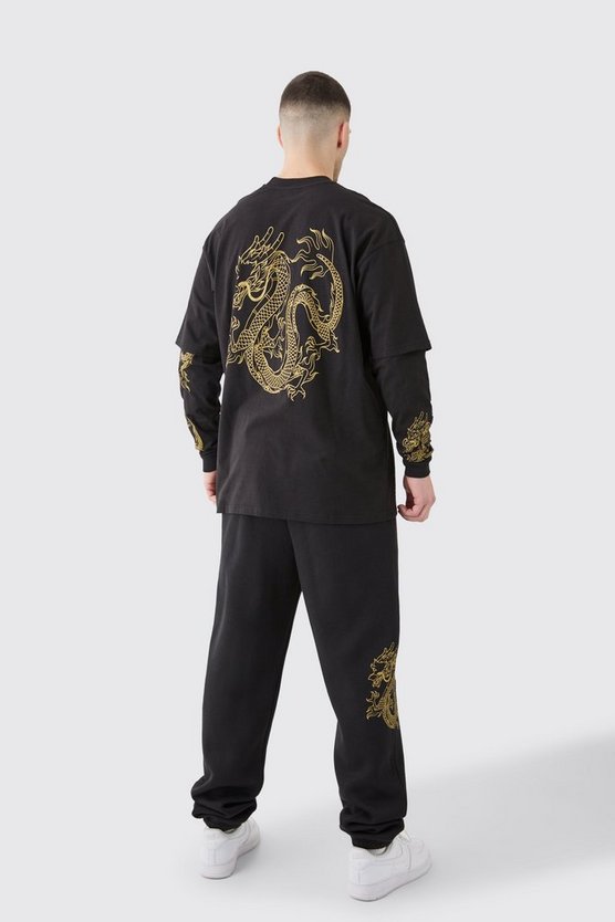 Tall Oversize T-Shirt Trainingsanzug mit Drachen-Print