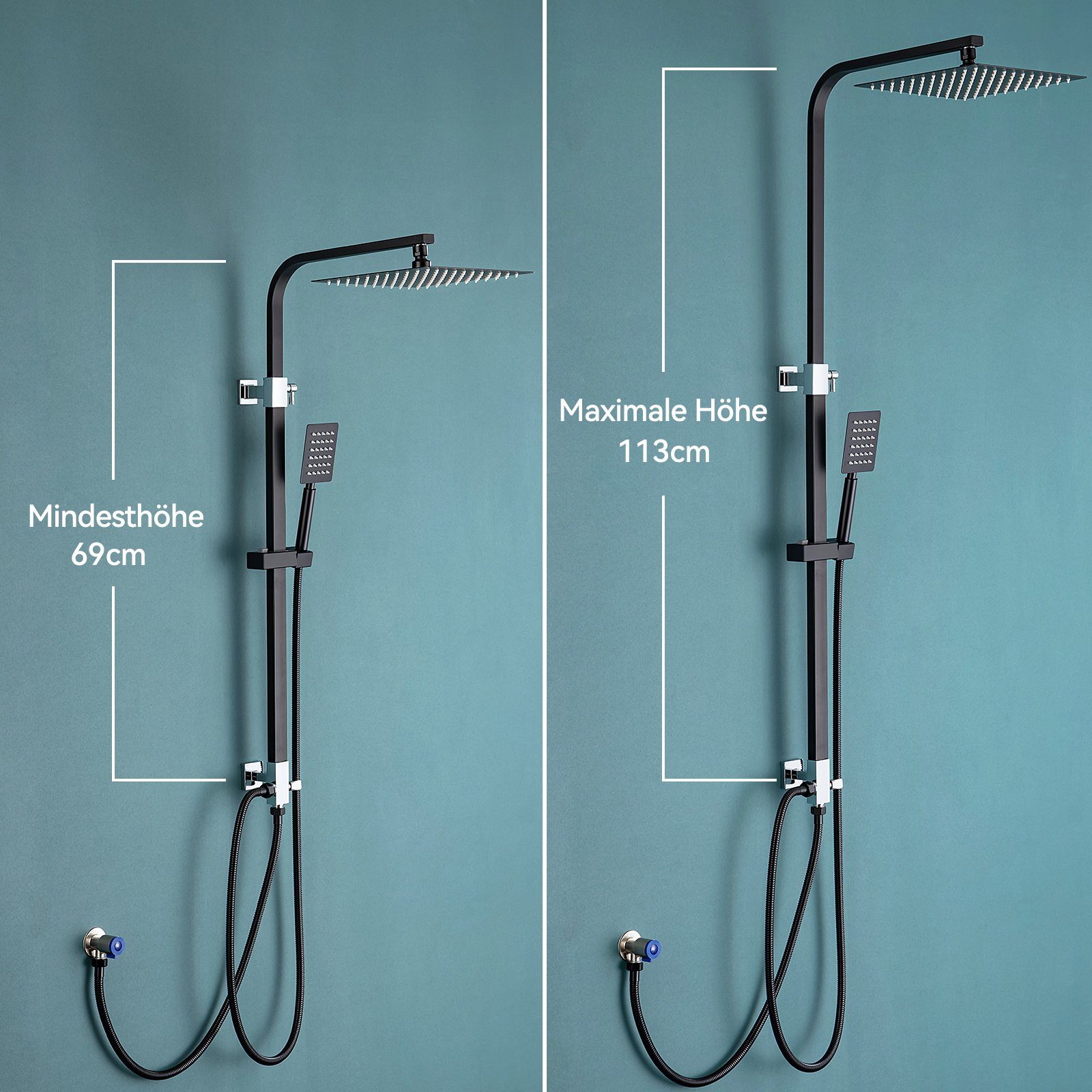 Auralum Duschsäule Auralum Regendusche ohne Armatur Regendusche Schwarz Edelstahl