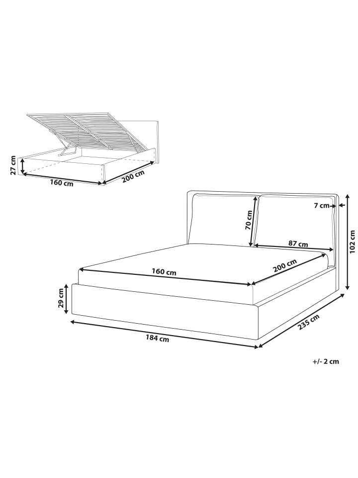 Beliani Doppelbett BAJONNA in Beige - (W) 183 x (H) 102 x (L) 235 cm günstig kaufen onesize