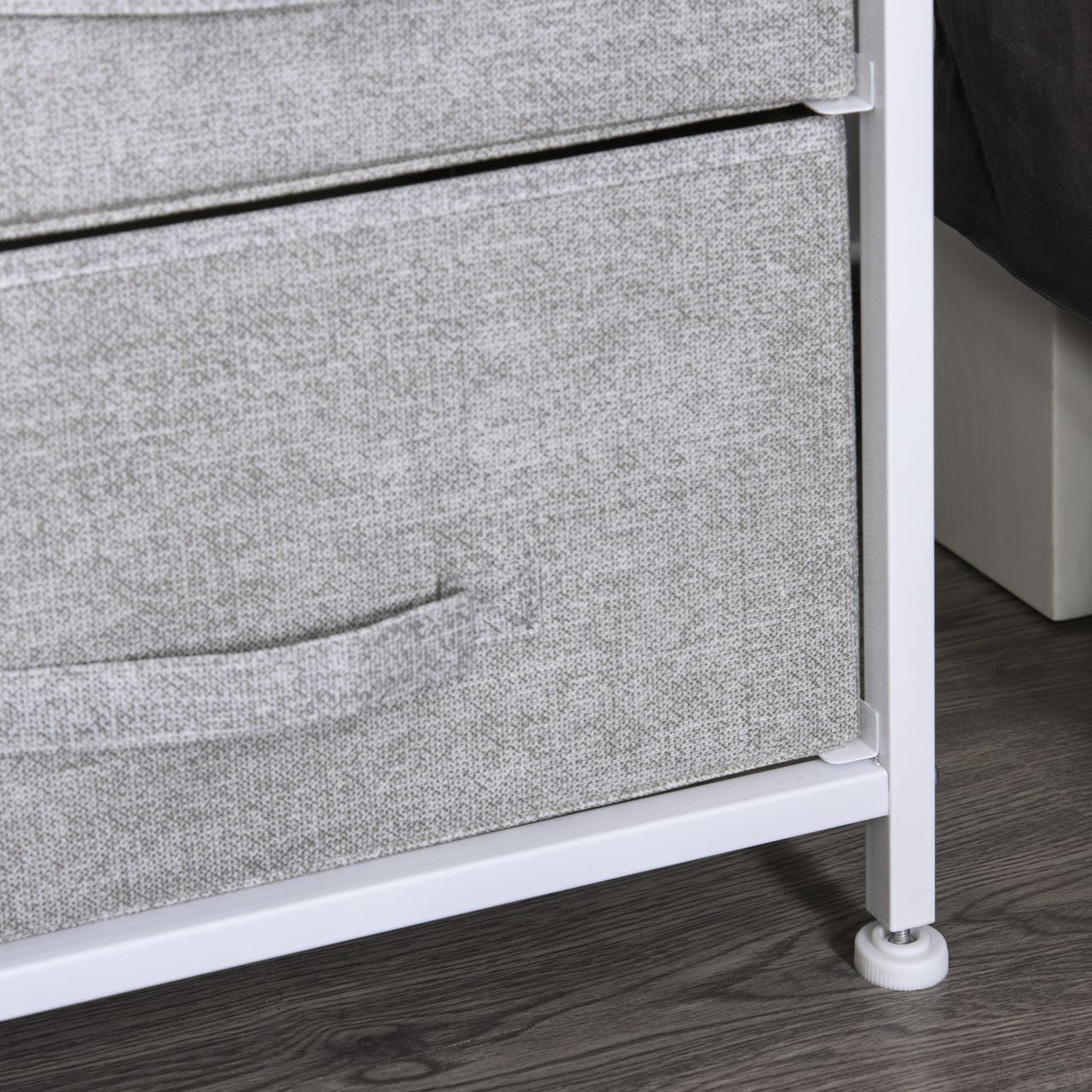 HOMCOM Schubladenschrank, Aufbewahrungsschrank, Stoffkommode mit 5 Stoffschubladen, Stoff  Holz  Metallrahmen, Grau, 83 x 29 x 77 cm