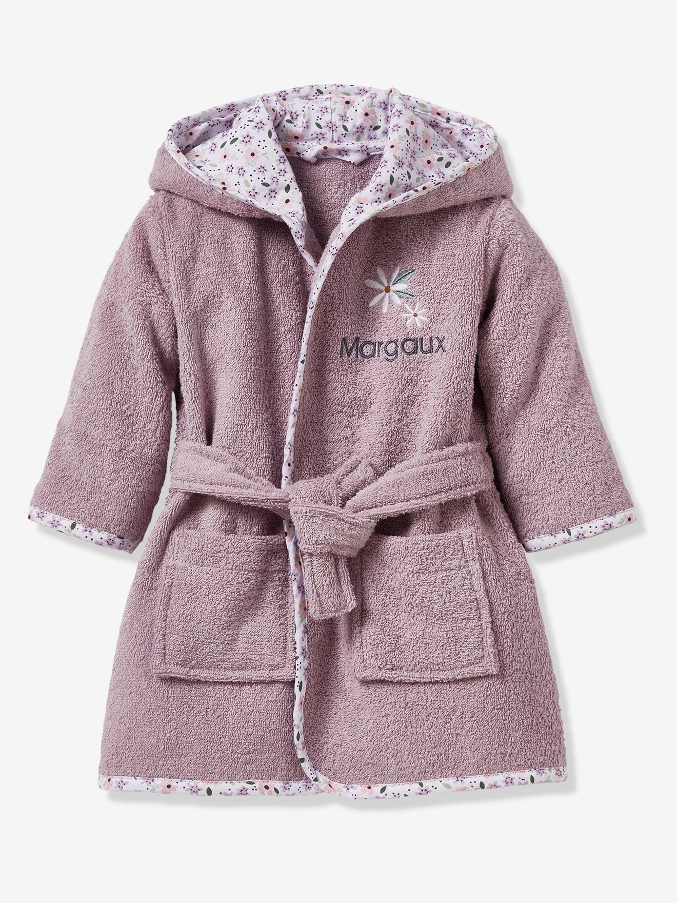 Peignoir de bain bébé personnalisable Fleurettes violet