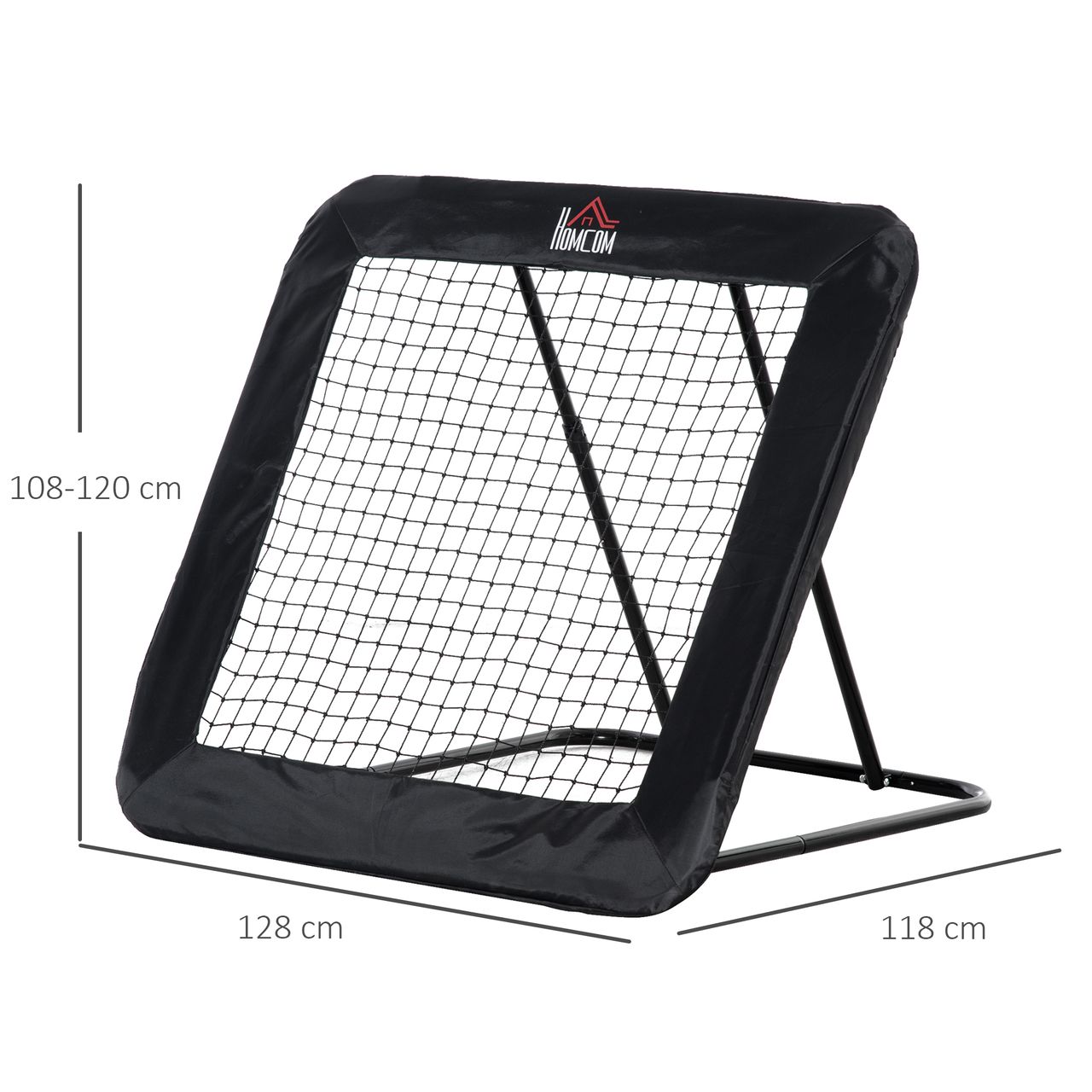 HOMCOM Fußball Rebounder klappbar Kickback Tor Rückprallwand Netz für Baseball Basketball Volleyball Verstellbar in 5 Stufen Stahl Schwarz 128 x 118 x 108-120 cm