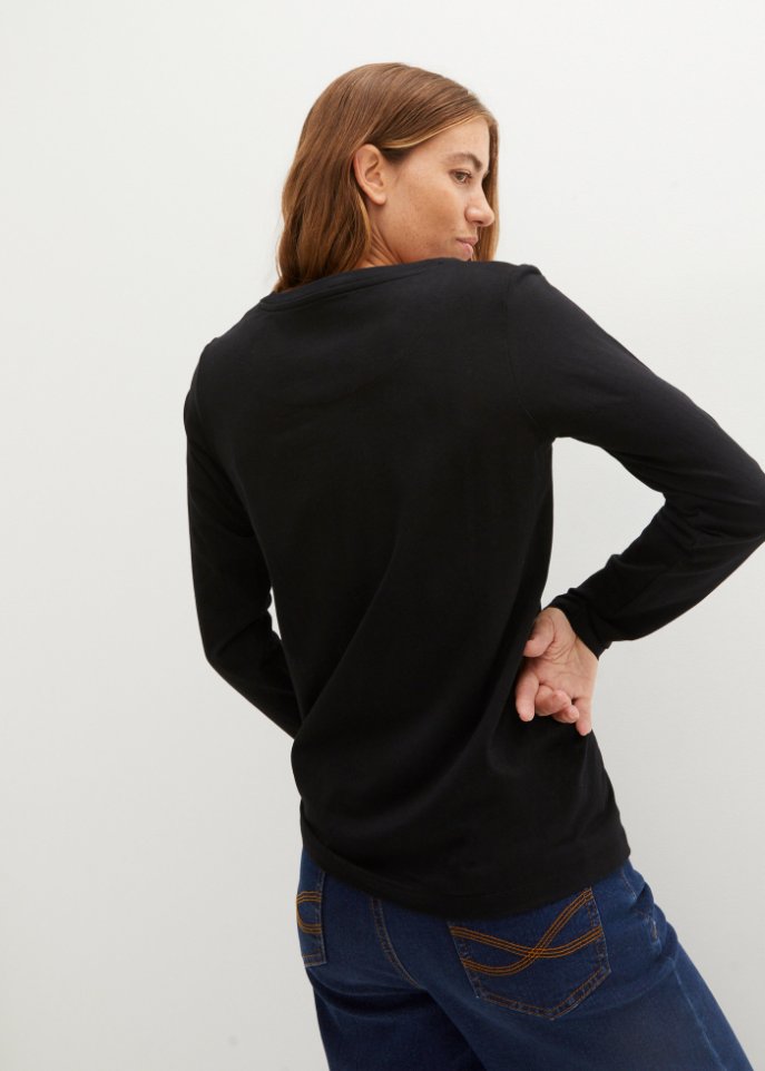 Essential Langarmshirt mit V-Ausschnitt, seamless