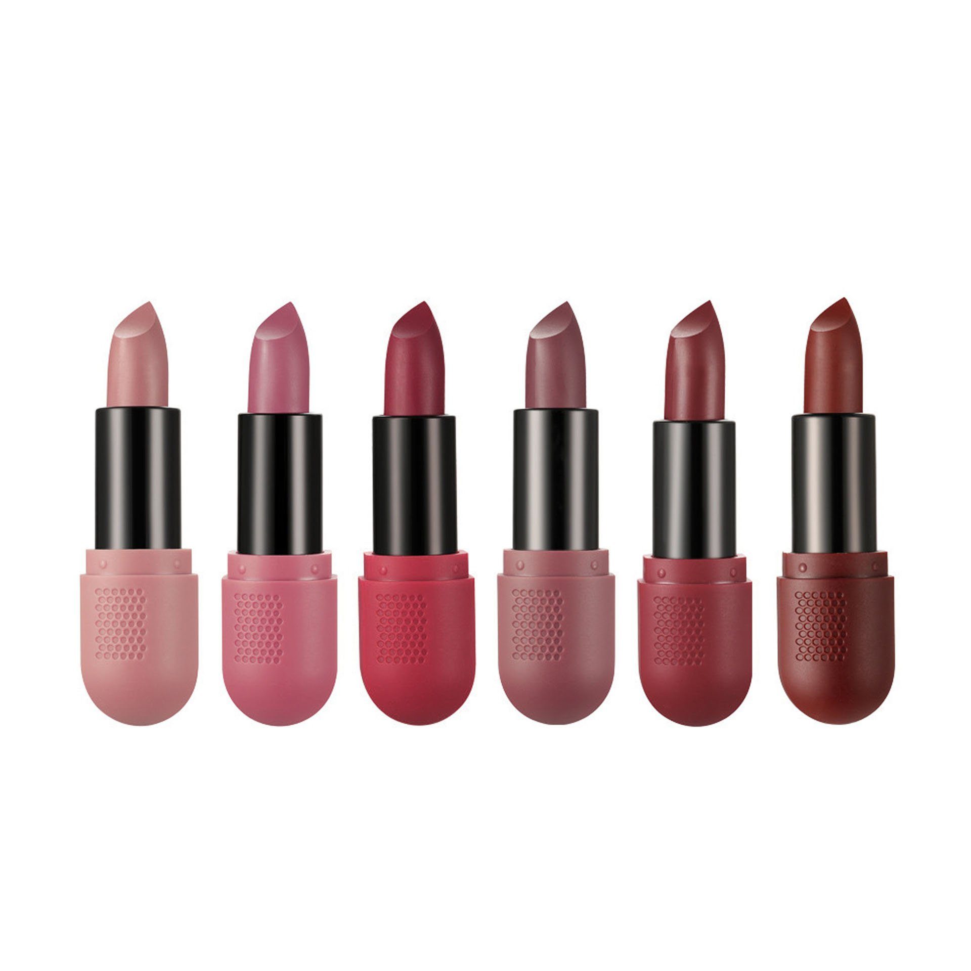POCHUMIDUU Lippenstift-Set 6 Farben Matt Lippenstift Set Lippenstift Set Nude Long Lasting, 6-tlg.