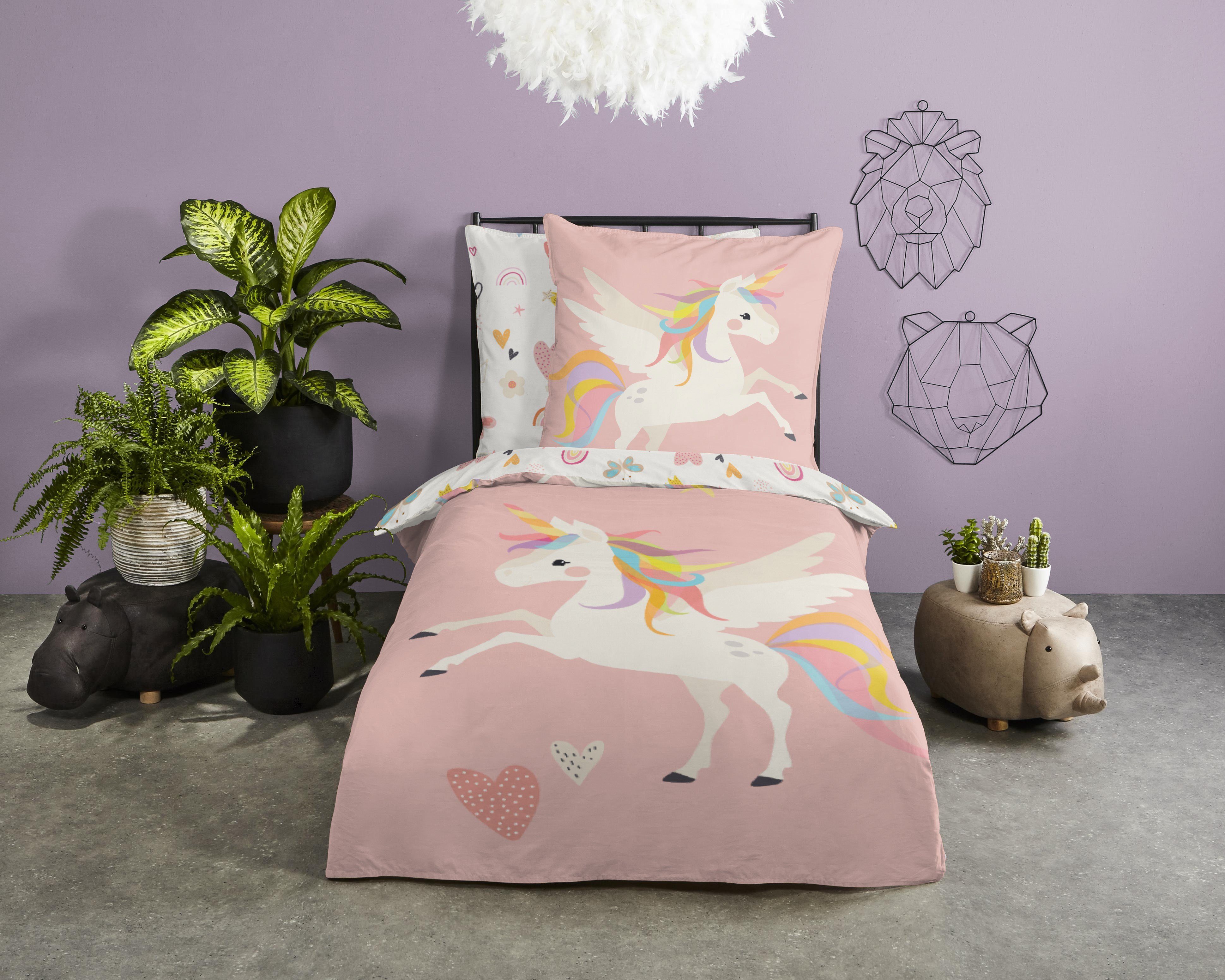 Bettwäsche kinderbettwäsche 135x200 mädchen bettwäsche für kinder sale, soma, Baumwolle, 2 teilig, einhorn bettwäsche 135x200 baumwolle bettwäsche rosa renforce