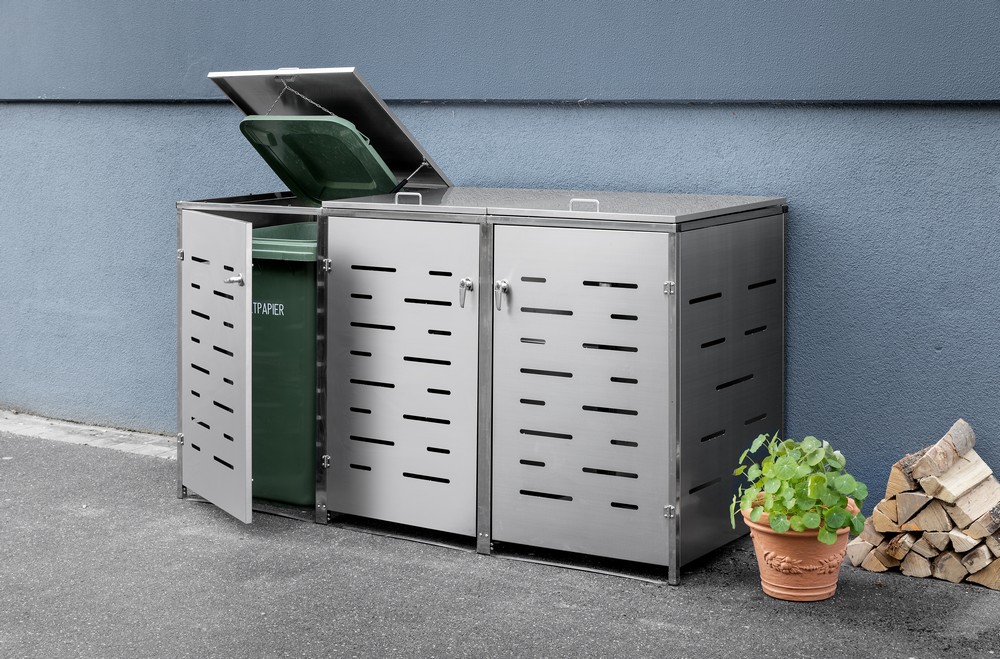 HC Garten & Freizeit 3er Mülltonnenverkleidung Mülltonnenbox, Edelstahl