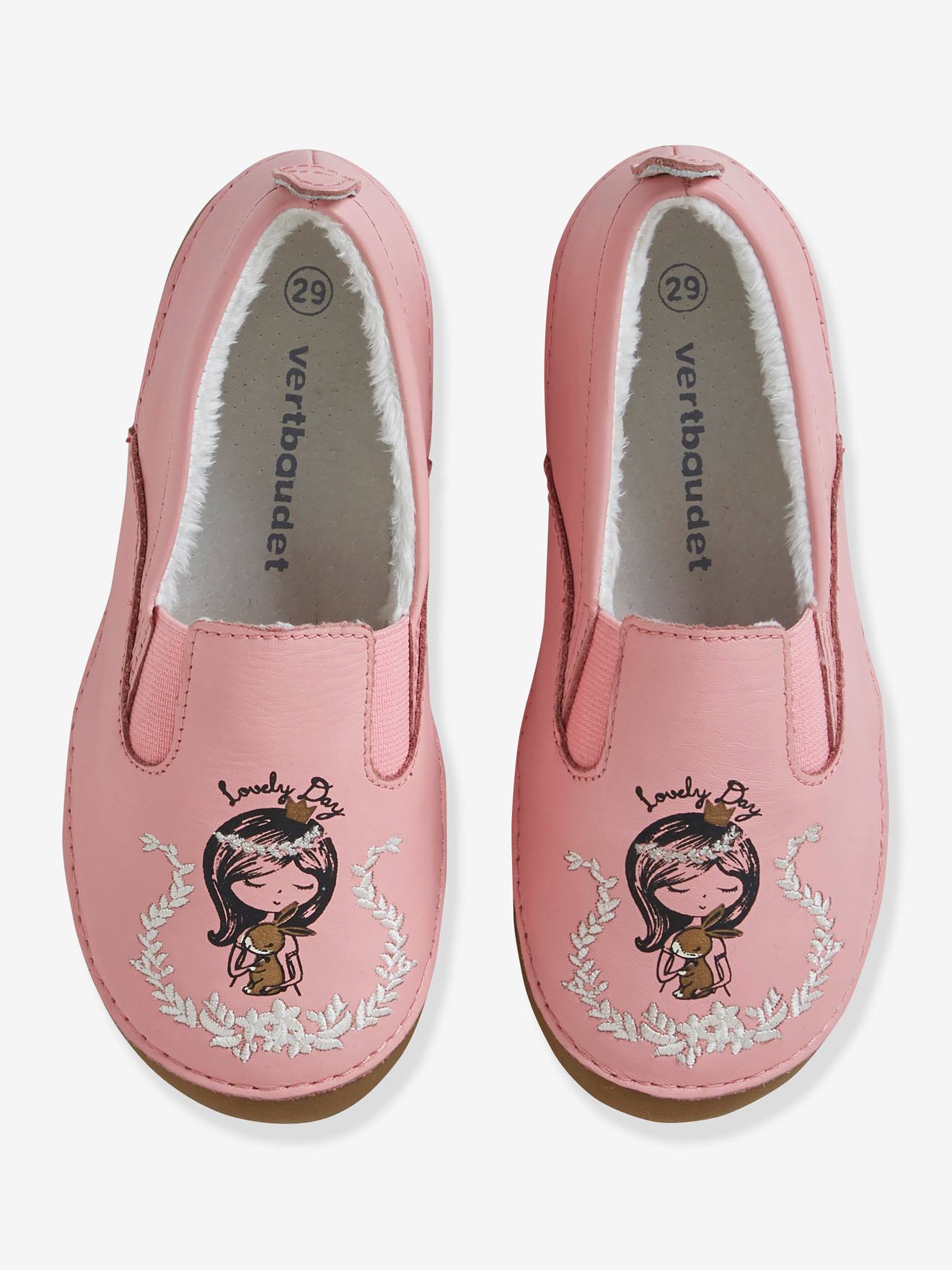 Chaussons fourrés fille en cuir rose