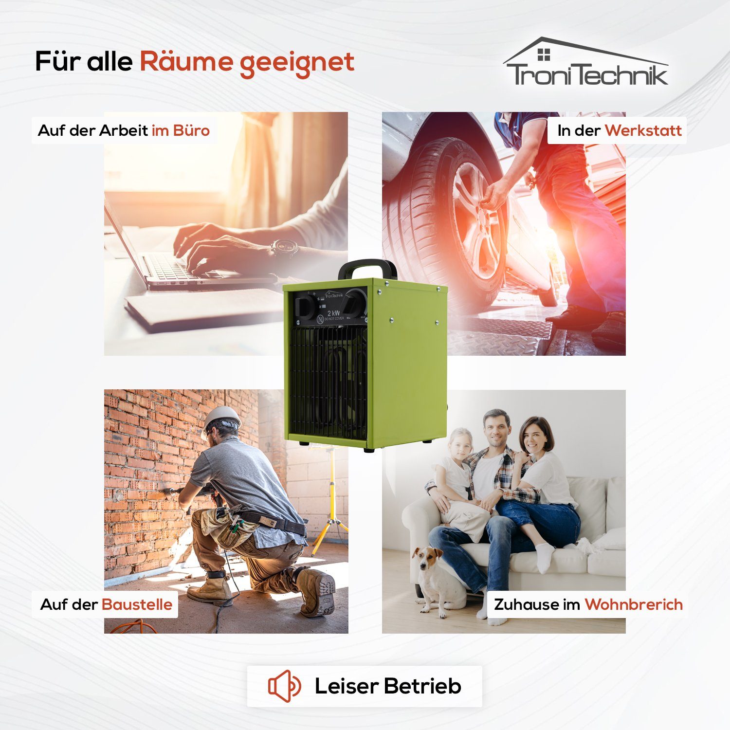 TroniTechnik Heizlüfter Industrieheizung, Heizgerät, Schnellheizer TT-EIH-152,Stahlheizelement, 2000 W, zwei Heizstufen, Überhitzungsschutz und Abschaltautomatik, Thermostat