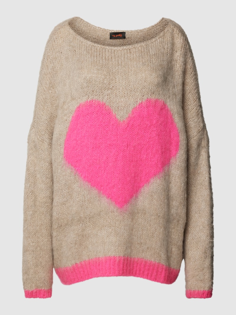 Strickpullover mit Motiv Modell 'HEART' in sand