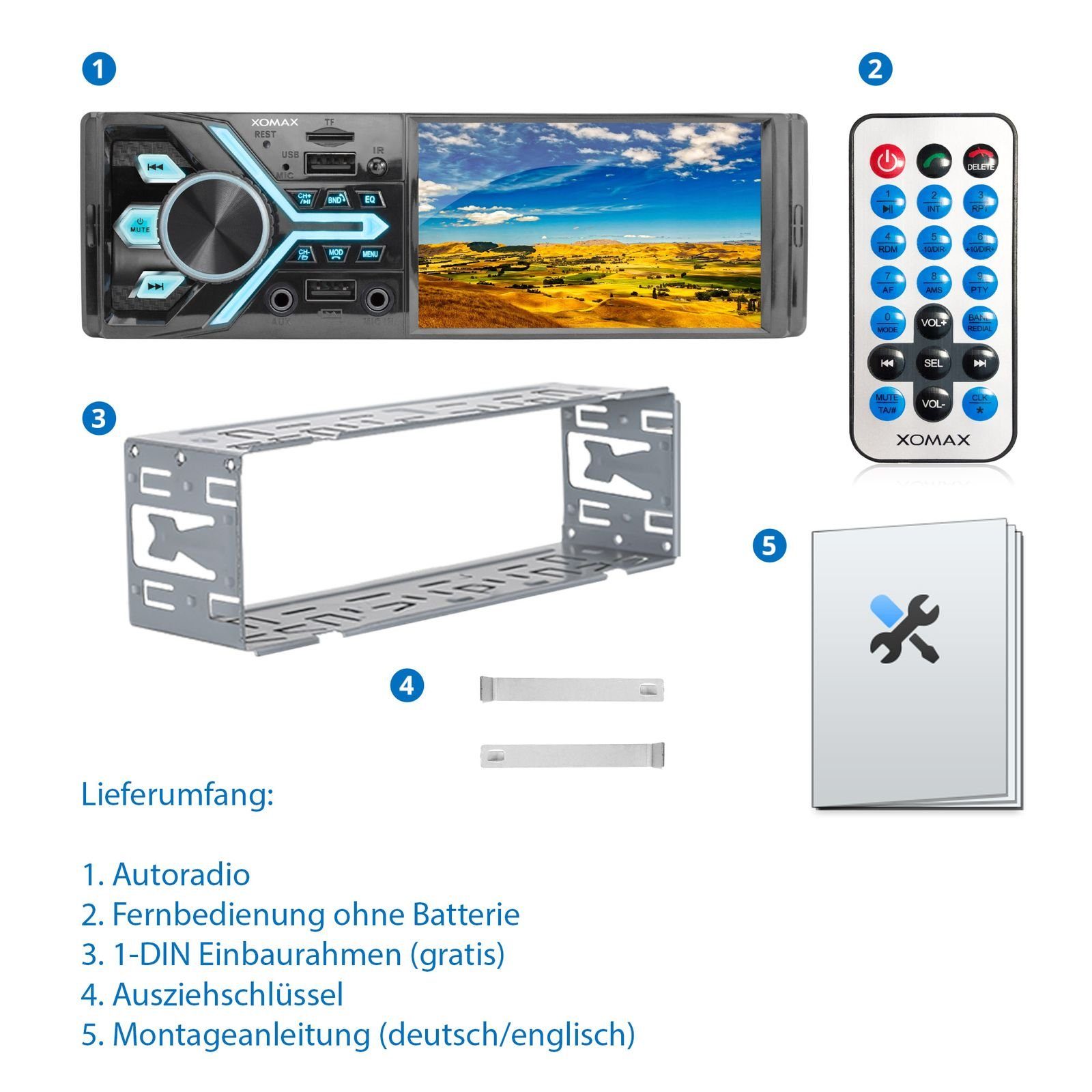 XOMAX XM-V426 Autoradio mit 4 Zoll Bildschirm, Bluetooth, 2x USB, SD, 1 DIN Autoradio