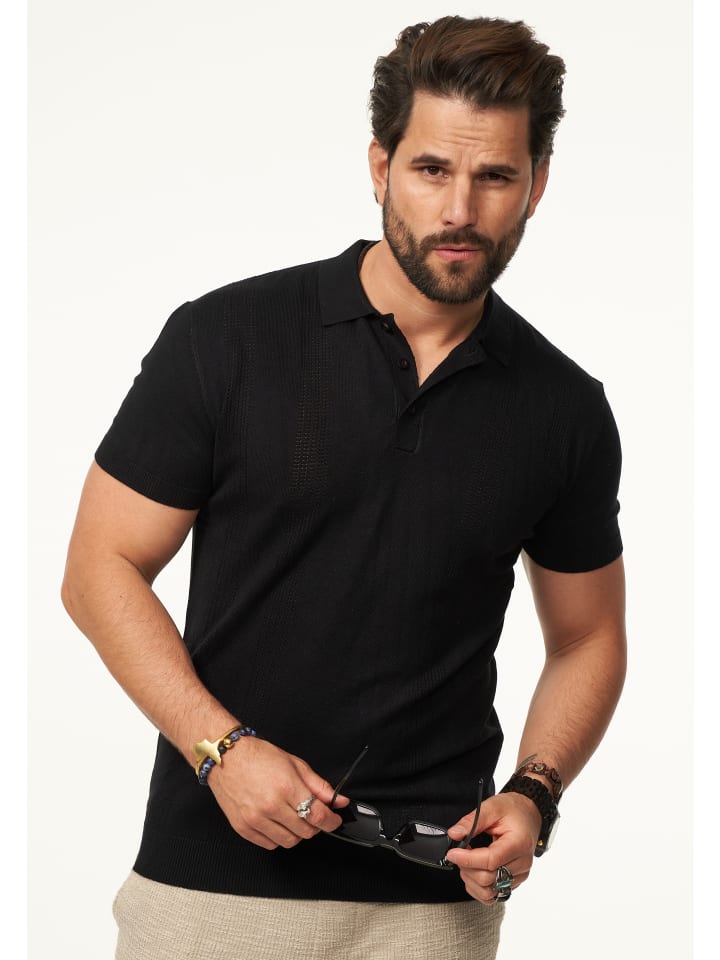 SOULSTAR Poloshirt - mit Knopfleiste Kurzarm Strick Polo-Hemd T-Shirt in Black günstig kaufen