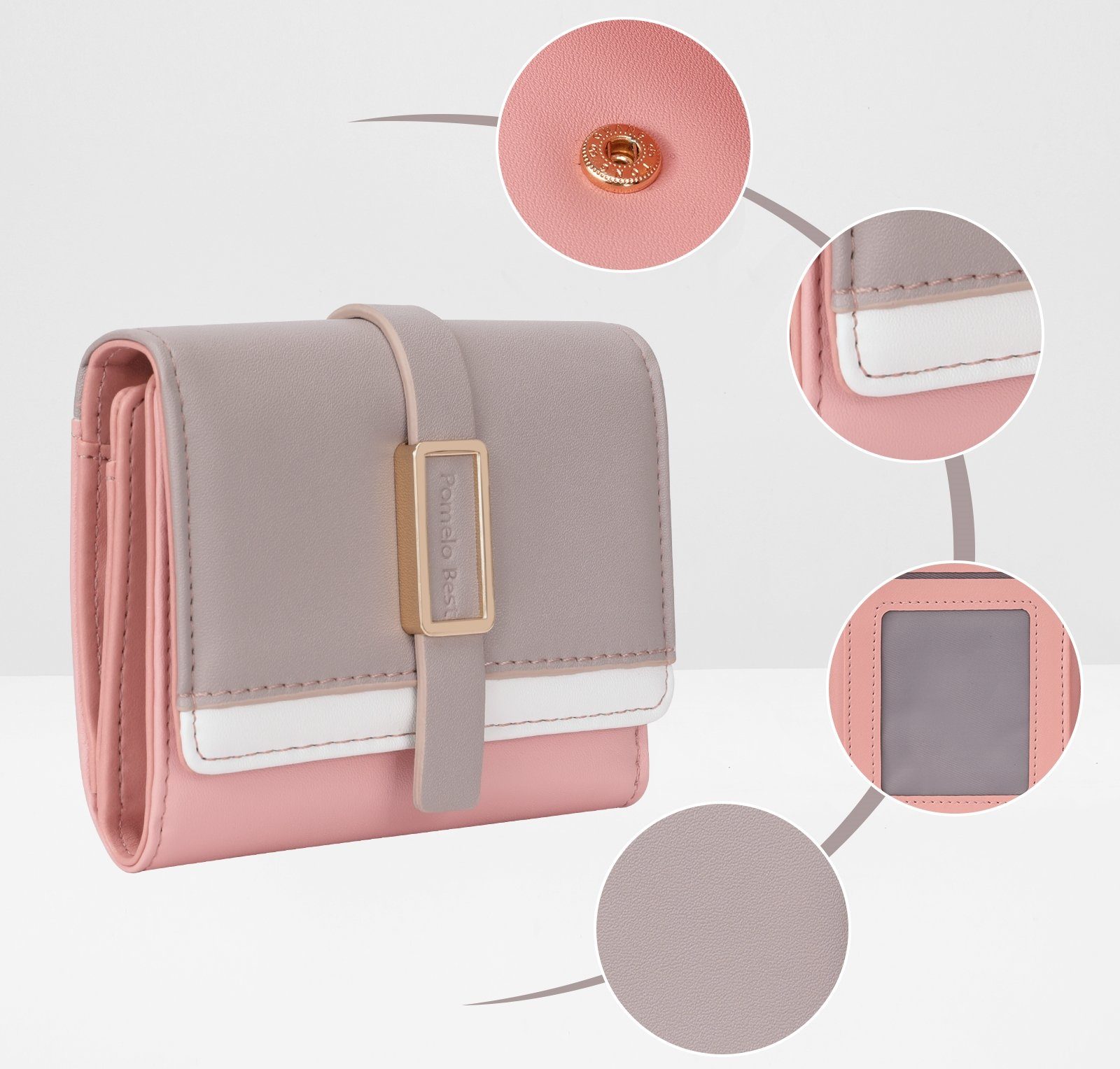 Pomelo Best Geldbörse Damen Handytasche Portemonnaie Portmonee Geldbeutel Weich Leder Kurz (Frauen Handtasche Ledergeldbörse Brieftasche mit 5 Kartenfächer, Slim Wallet, Kreditkartenetui, Kartenetui, Kartenhalter), NFC RFID-Schutz mit Münzfach Groß 1