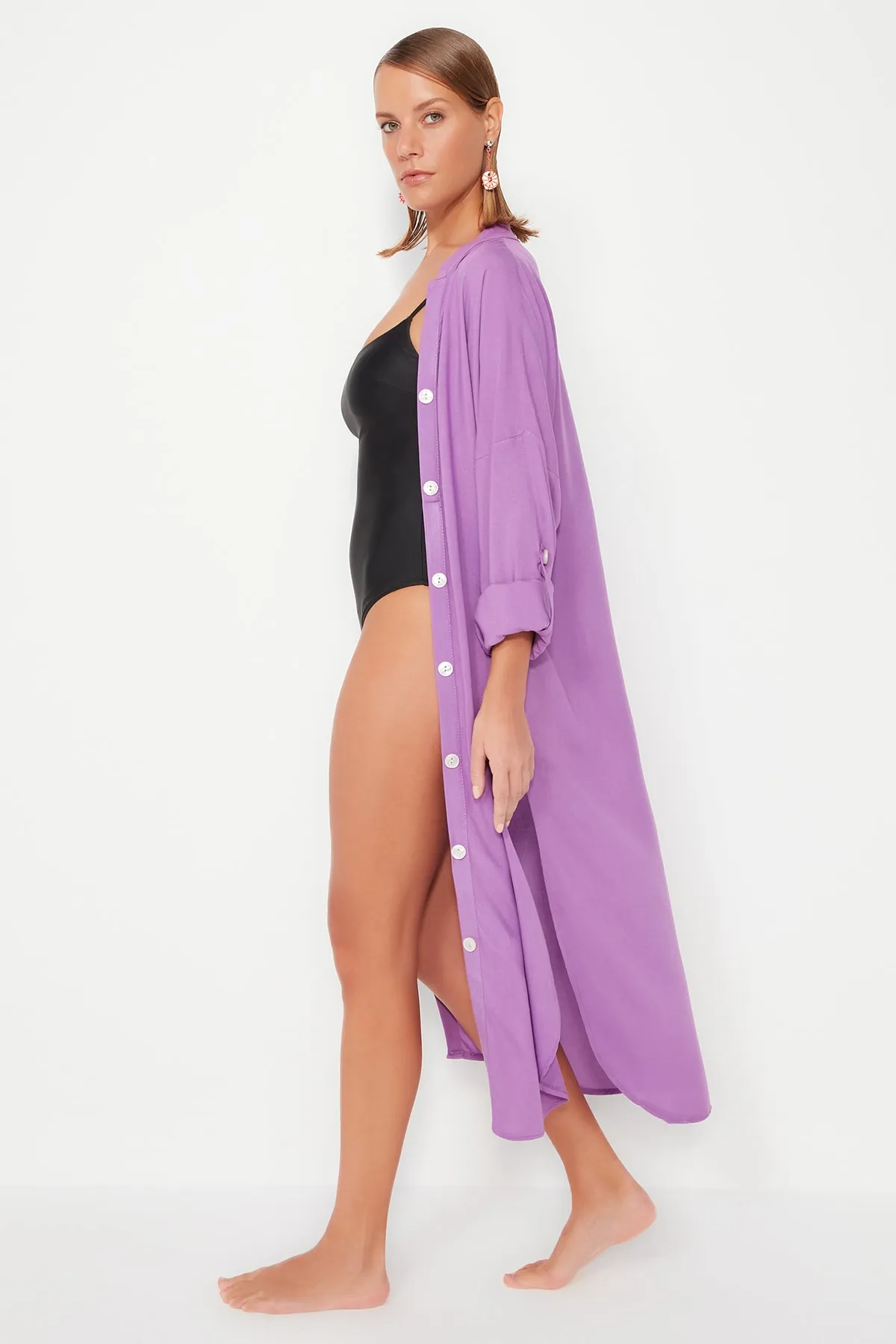 Trendyol Collection  Lila Midi-Strandkleid aus Webstoff TBESS21EL3318