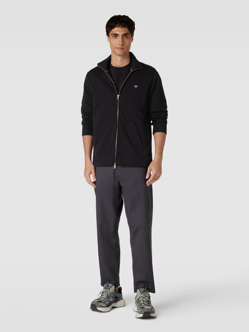 Regular Fit Sweatjacke mit Label-Stitching in schwarz