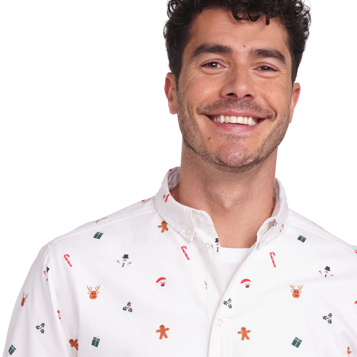 Herren Weihnachtshemd mit Knopfleiste weiss