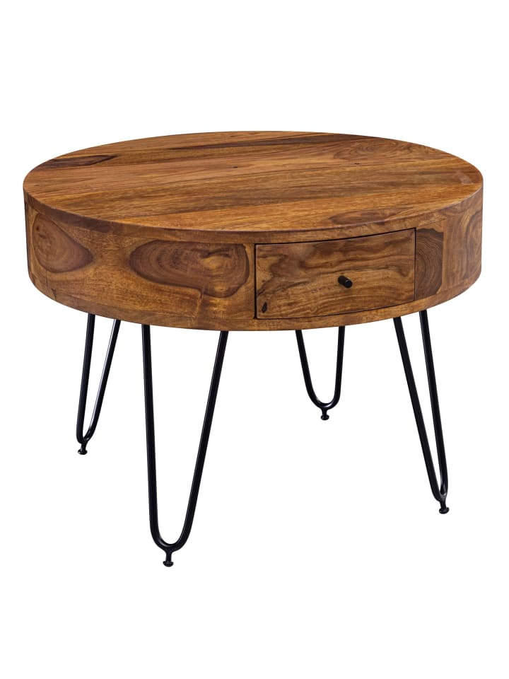 KADIMA DESIGN Couchtisch | Sheesham Massiv, Schubladen, Vintage, Rund günstig kaufen onesize