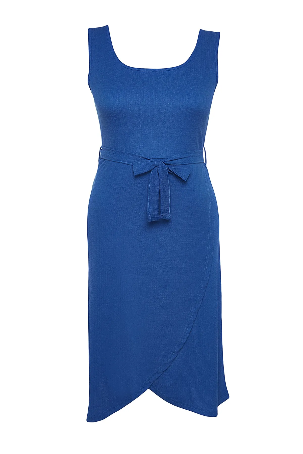 Trendyol Curve  Blaues zweireihiges Strickkleid mit Gürtel TBBSS22AH0144